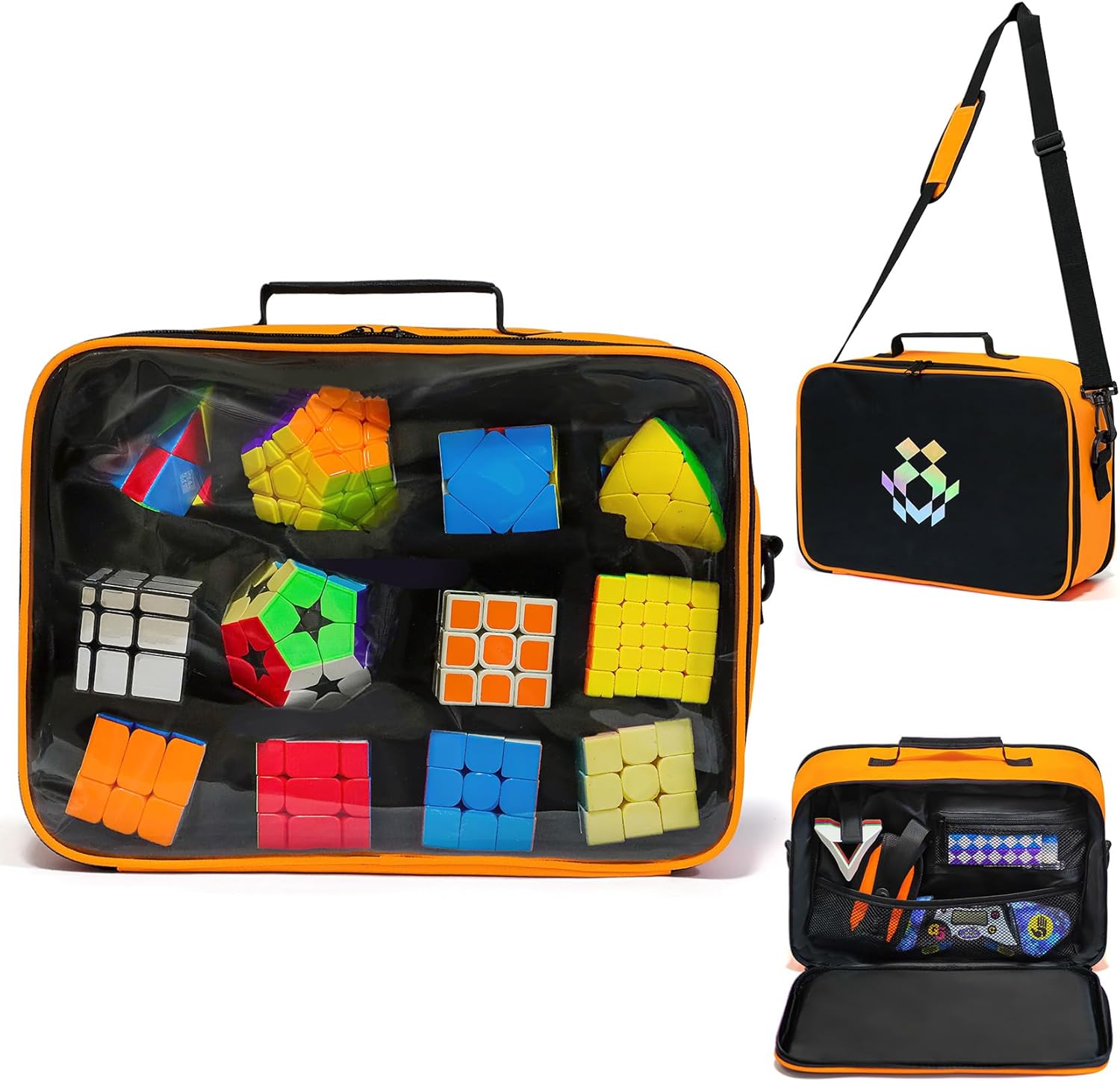 Transparent Speed Cube Storage Case - Visible Rubix Cube Soft Carrying Case for 12+pcs Different Types Cube, Compatible with Cube Tripod, Competition Cubing Timer, Lube & Tools for Home Travel