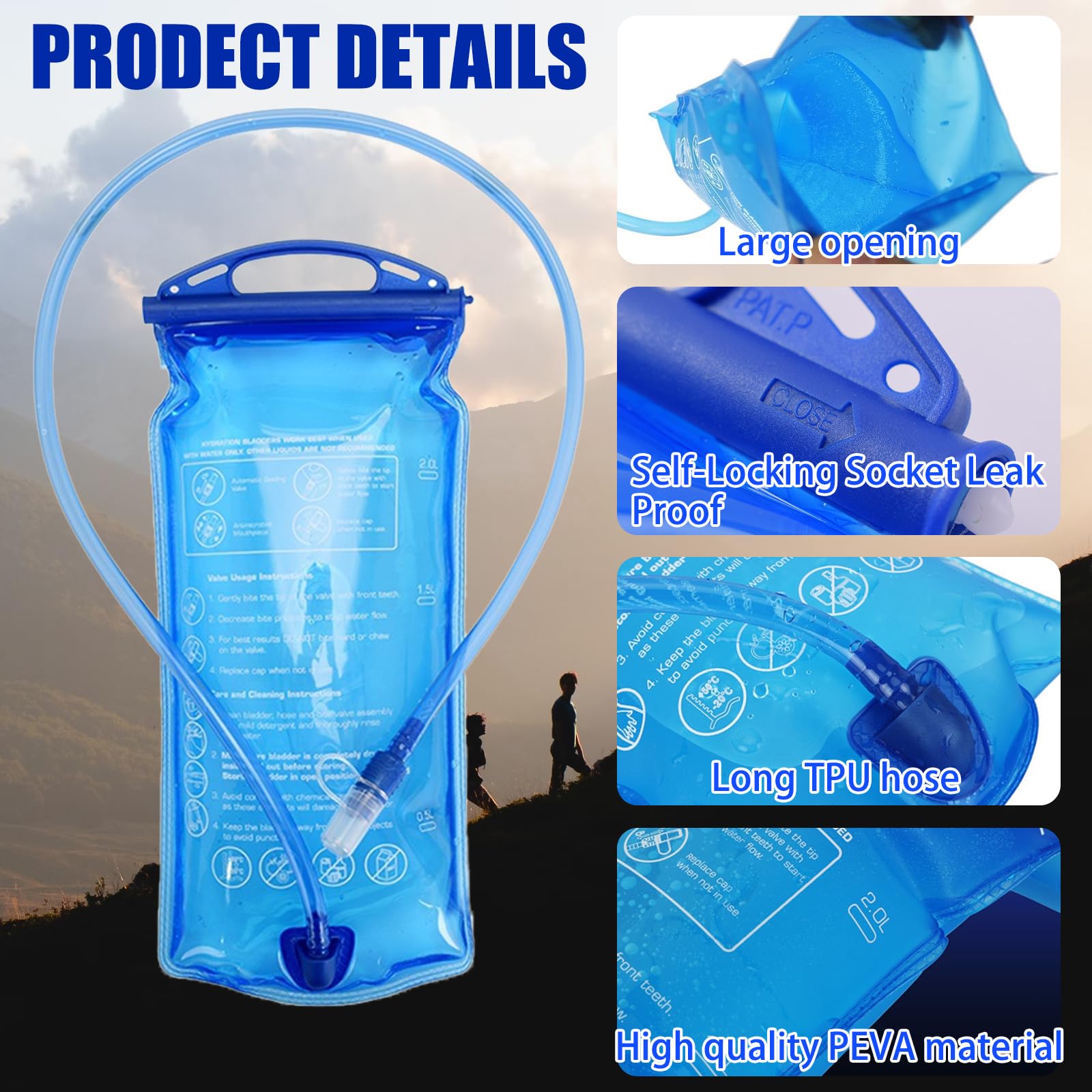 2L Bolsa de Agua Portátil,Bolsa de Hidratación,Vejiga de Hidratación,Bolsa de Agua a Prueba de Fugas,Con Tubo Aislante,Fácil de limpiar,Adecuado para Camping, Montañismo, Senderismo, Ciclismo