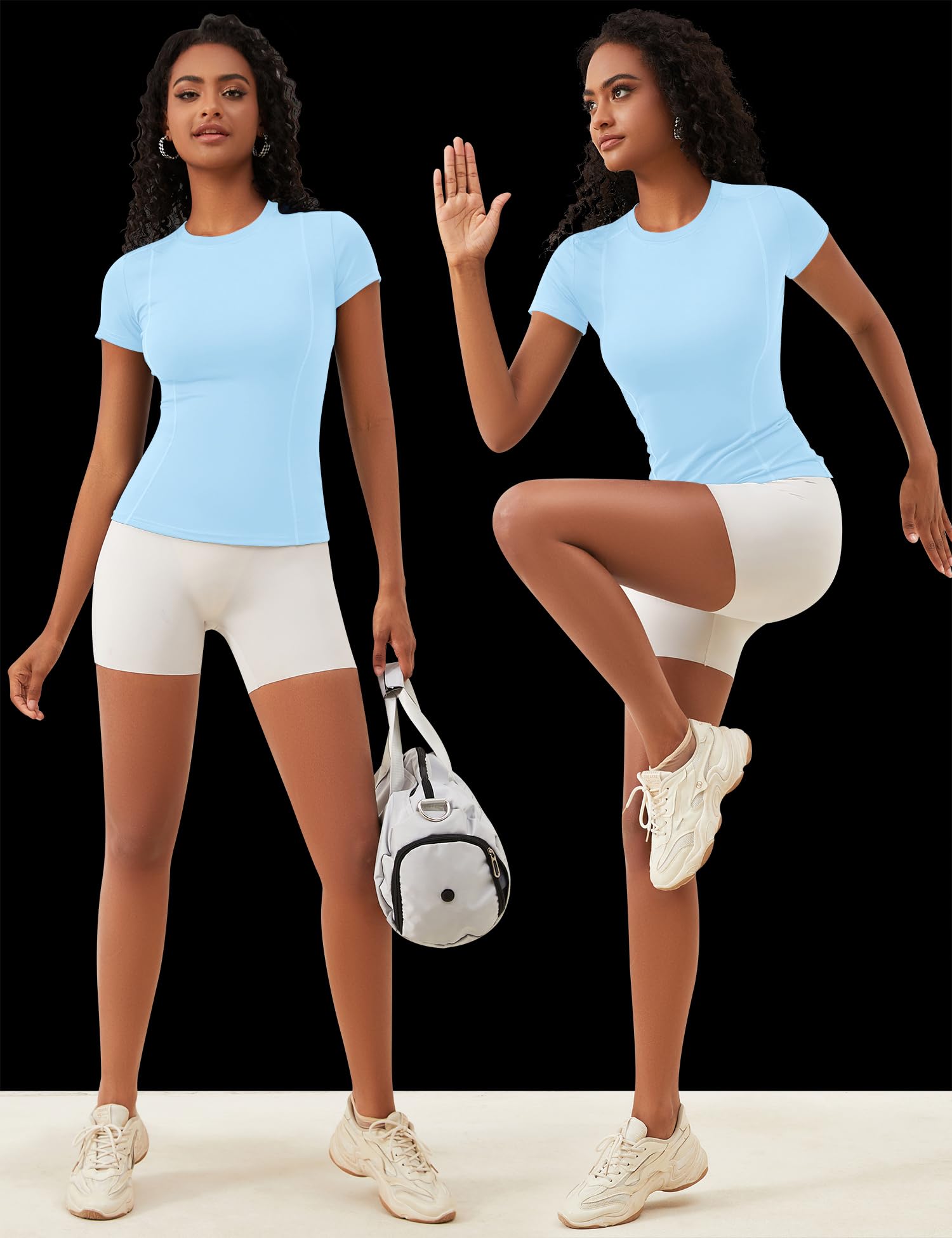 IECCP Haut de sport sans couture à manches courtes pour femme, perméable à l’air et extensible, pour gym, fitness, yoga