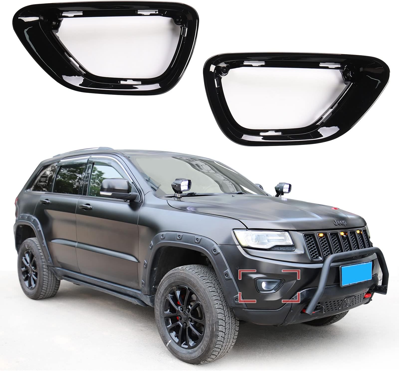 JHO Car Front Fog Lights Cover Trim Fog Lamp Frame Replace for Jeep Grand Cherokee 2014-2016 2015 Limited Accessories(Black)