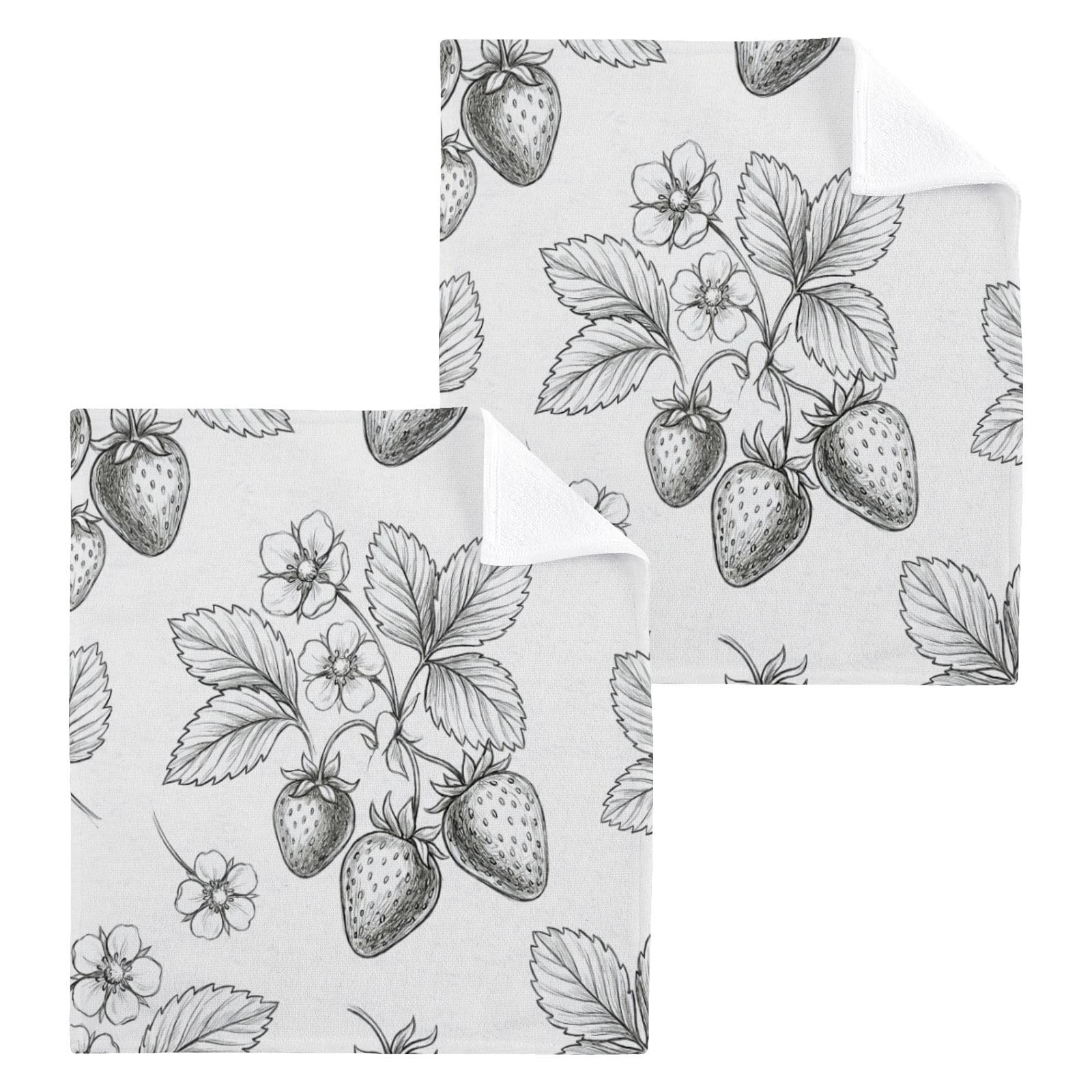 BOESI Sketch Strawberry Pattern 12x12in Cotton Washcloth,Face Towel