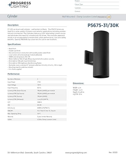 Miniatura 17 de Progress Lighting Cylinder Collection - Farol de pared LED para exteriores, 5 pulgadas, color negro