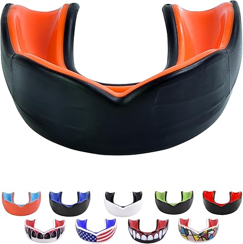 Protector bucal deportivo para adultos (bandera de Estados Unidos y colmillos y 15 mejores colores para elegir), protector bucal para fútbol, boxeo,