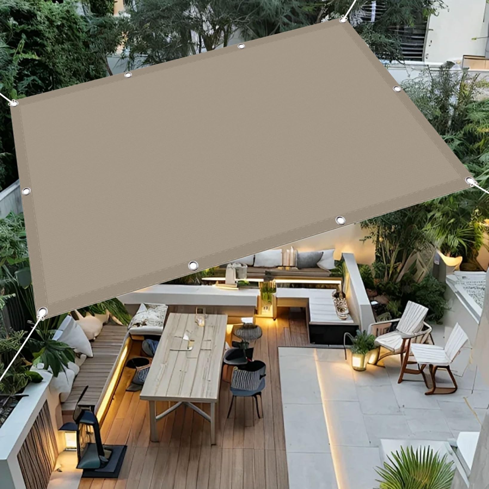 Voile d'ombrage rectangulaire anti-UV 98% anti-déchirure 750x750 cm taupe
