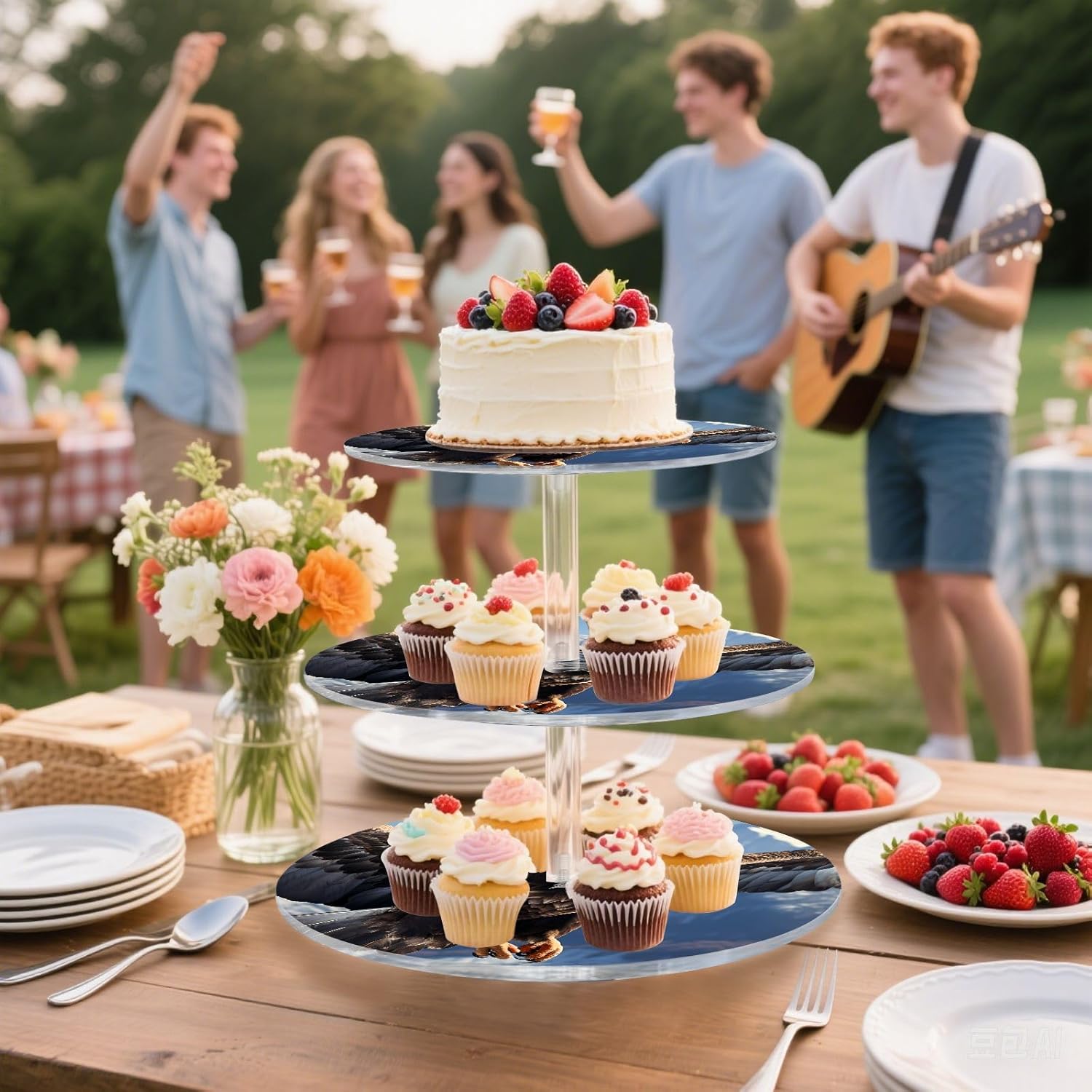 3 Tier Cupcake Stand Eagle in Snowy Mountains Acrylic Tower Tiered Tray Stand for Wedding Birthday Party Decoration