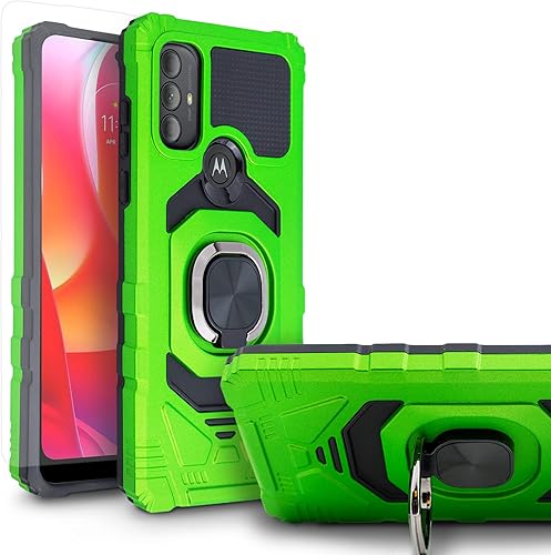 Funda para Moto G Pure, Motorola Moto G Power 2022 con protector de pantalla, soporte de anillo de grado militar, soporte para automóvil de 16 pies