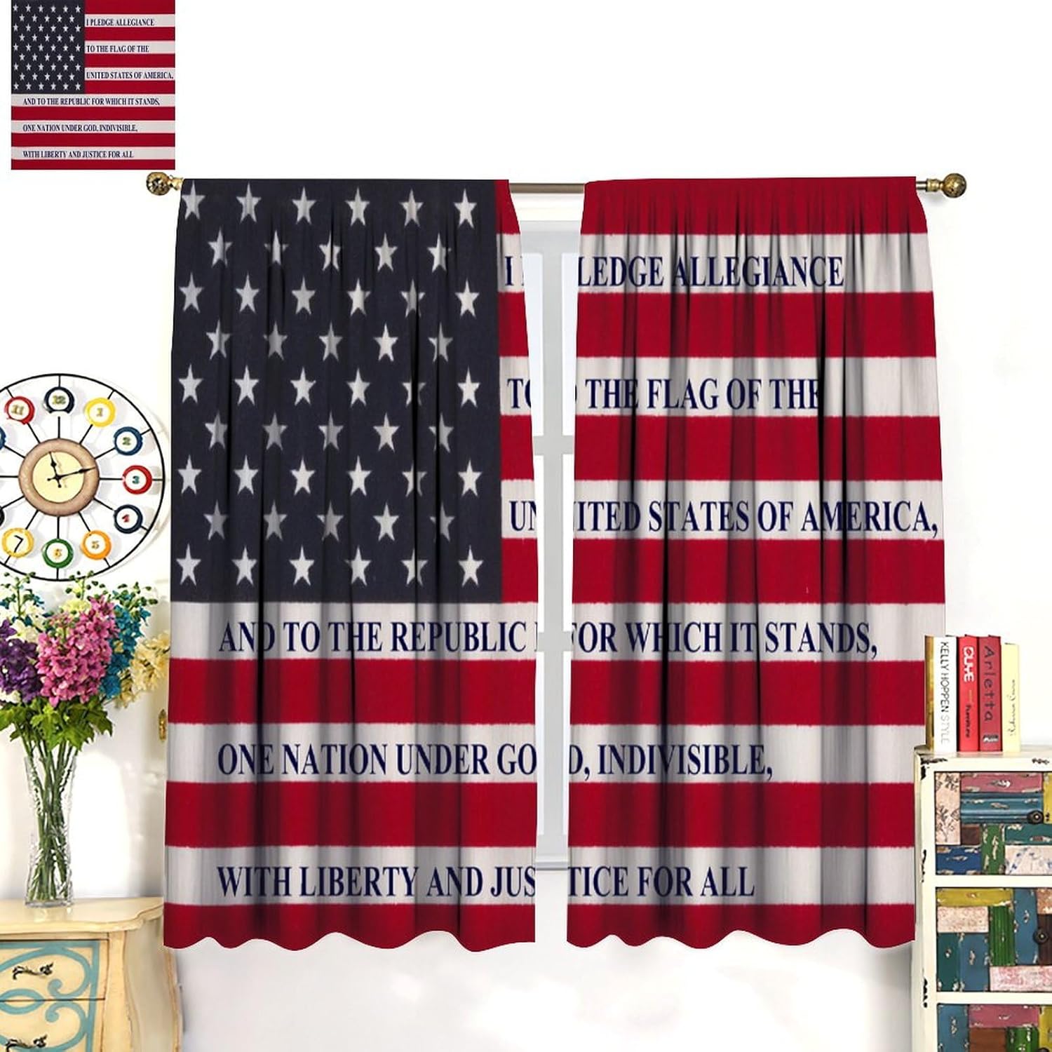 4th of July Curtains United States Flag Patriotic Country Style Curtain with Rod Pocket for Bedroom Living Room Decor Drapes Thermal Insulated Window Treatments 2 Panels Set 42x45 Inch