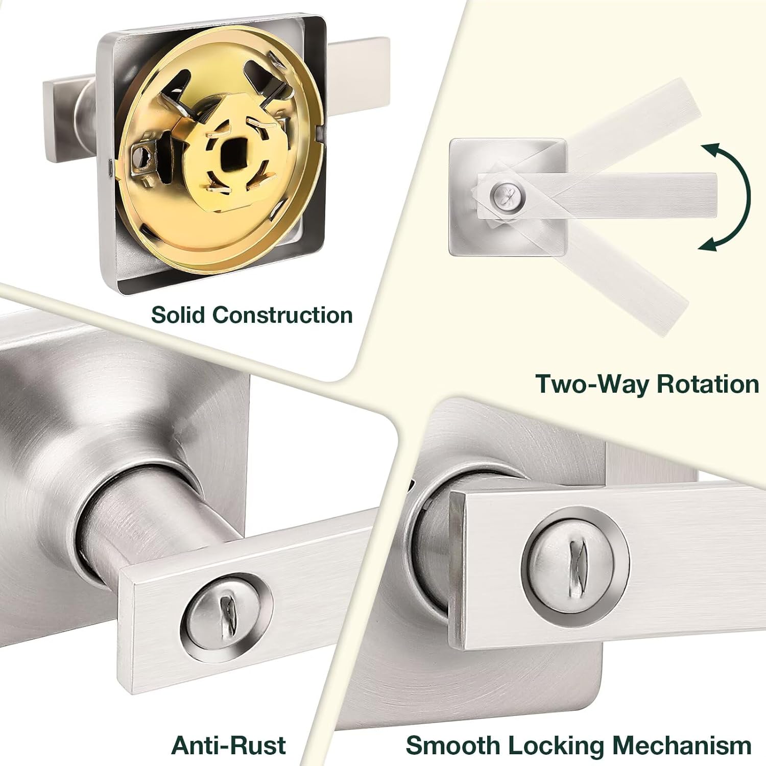 GOBEKOR 8 Pack Interior Door Handles Brushed Nickel Privacy Door Levers Square Bedroom Door Handles with Lock Privacy Door Levers Bathroom Lever