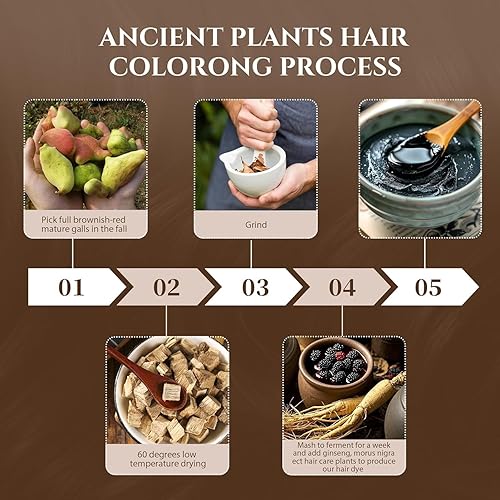 Miniatura 6 de Tinte para el cabello marrón, cobertura 100 % de canas, tinte para el cabello sin amoníaco, sin PPD, sin peróxido de hidrógeno, color natural sin