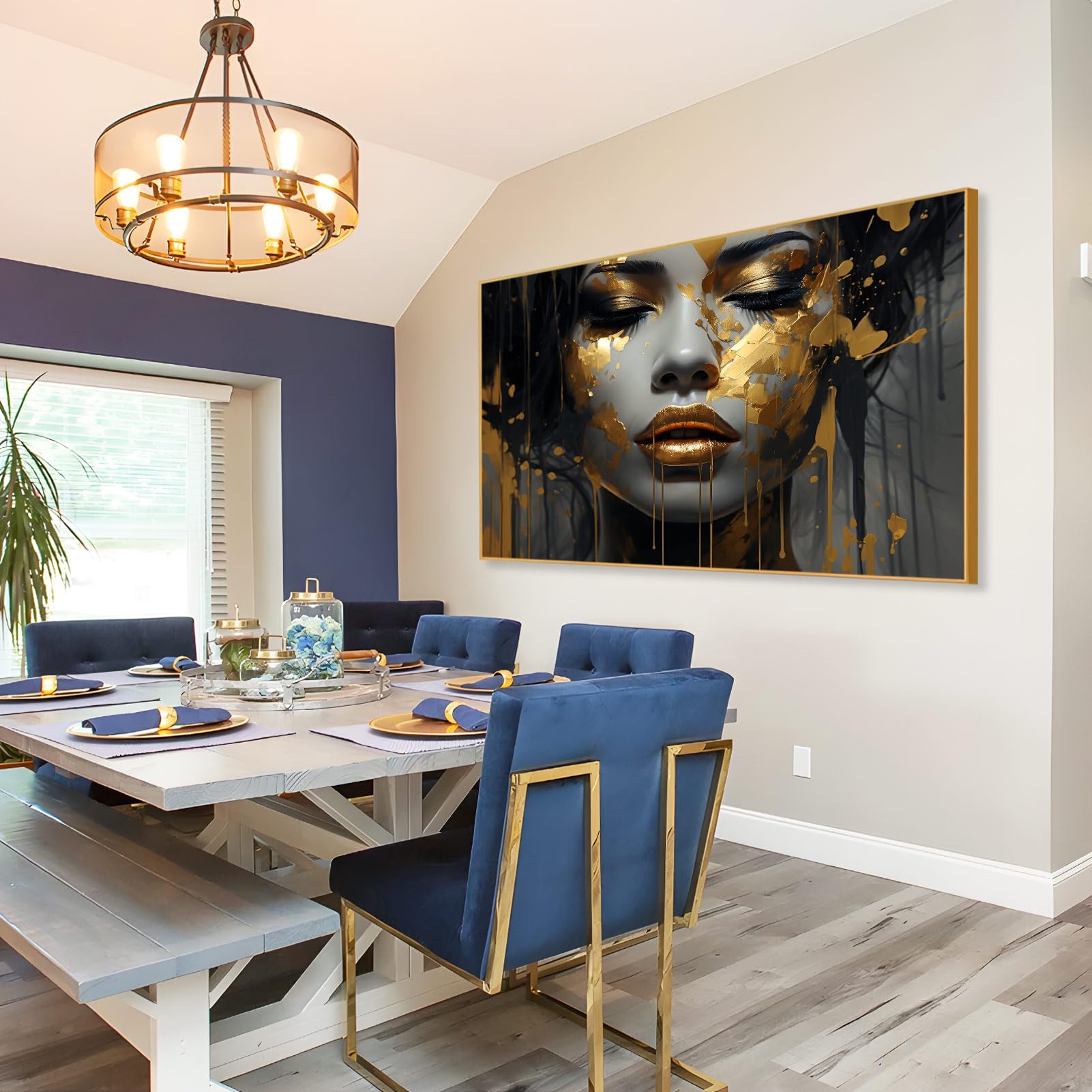 Black Gold Woman Canvas Wall Art, Abstract Woman Face Wall Art, Woman Portrait Canvas Wall Art, Woman Wall Art, Black Girl Canvas Wall Art, Vogue Room