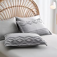 Vista 6 de Kakijumn - Juego de edredón copetudo gris tamaño King de 7 piezas en una bolsa, juego de edredón y sábanas estilo shabby chic bohemio, con textura