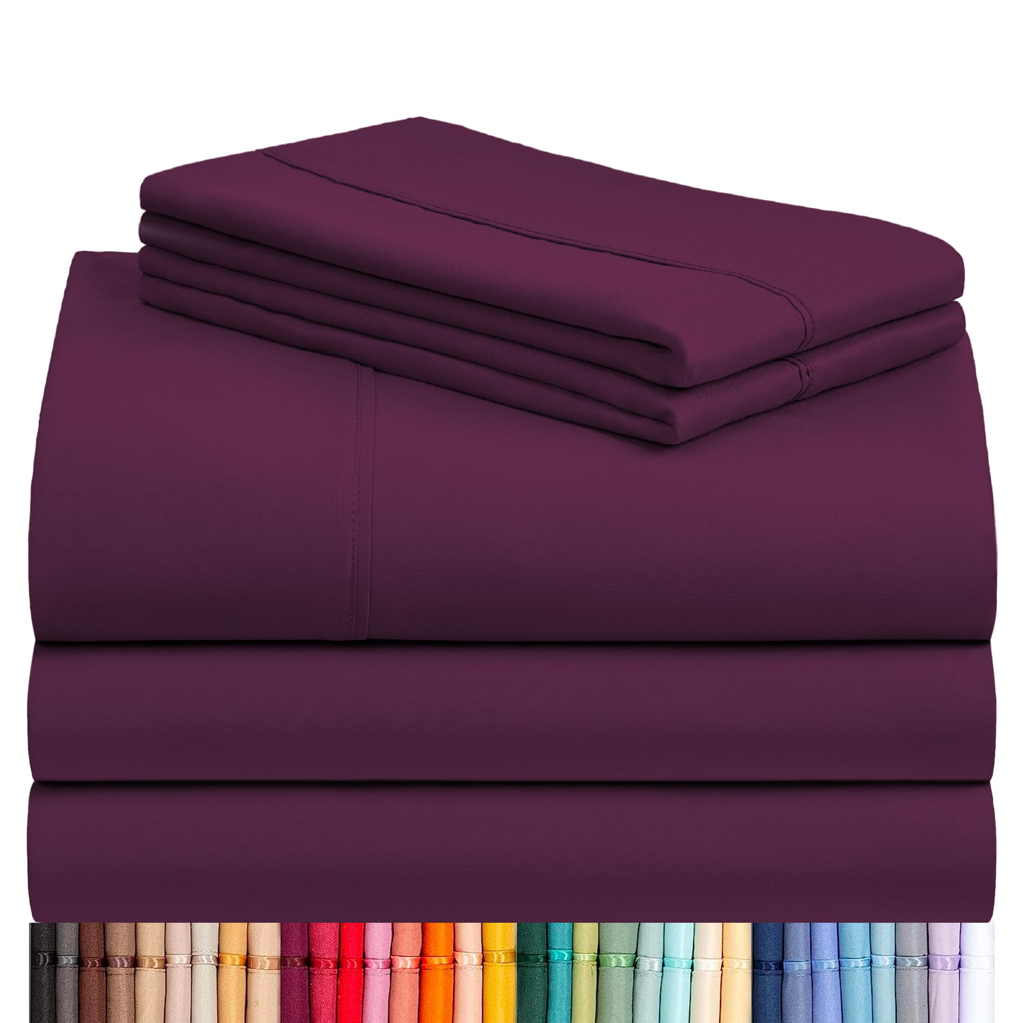 LuxClub 5 PC Split King Sheet Set, Breathable Luxury Bed Sheets, Deep Pockets 18" Eco Friendly Wrinkle Free Cooling Sheets Machine Washable Hotel Bedding Silky Soft - Eggplant Split King 15 - Eggplant Split King