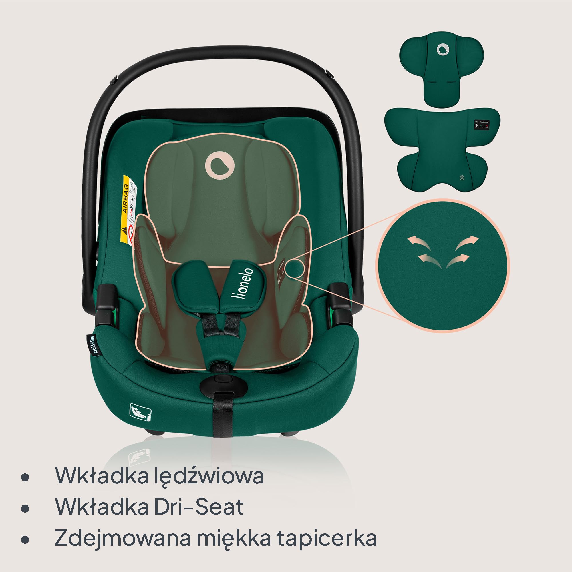 LIONELO ASTRID i-Size Dziecięcy Fotelik Samochodowy 40-87 cm, Nosidełko dla niemowląt Grupa 0+, Montaż Tyłem do Kierunku Jazdy, 3-Punktowe Pasy Ochrona Boczna, Wkładka Dri-Seat | Mocowanie z tyłu, 3-punktowy pas bezpieczeństwa, ochrona boczna i wkładka Dr