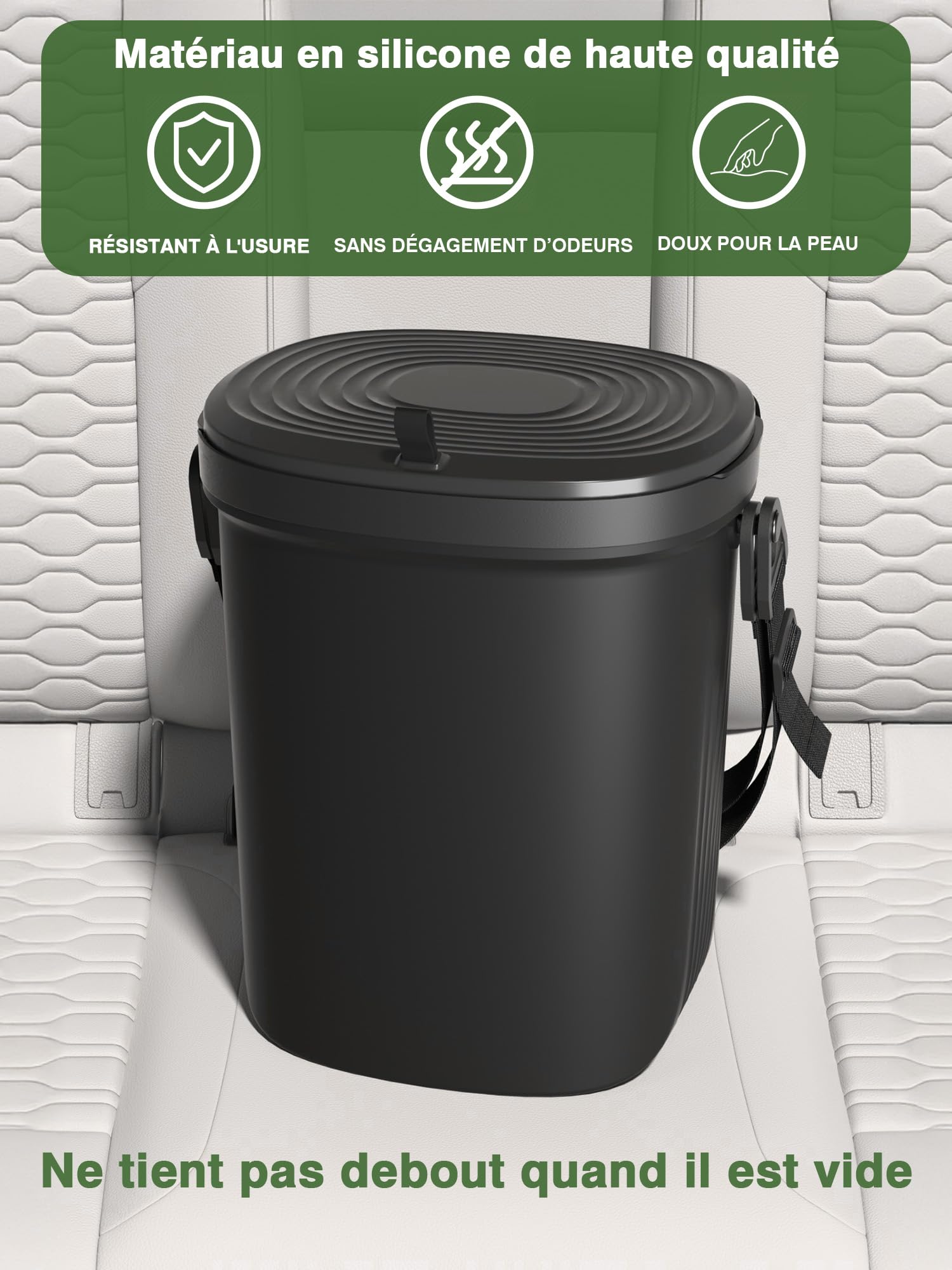 Garoopion Poubelle de Voiture Étanche en Silicone 7,2 L - Sac à Ordures Suspendu Souple avec Couvercle - Facile à Nettoyer - Adapté aux Berlines, SUV, MPV et Camions