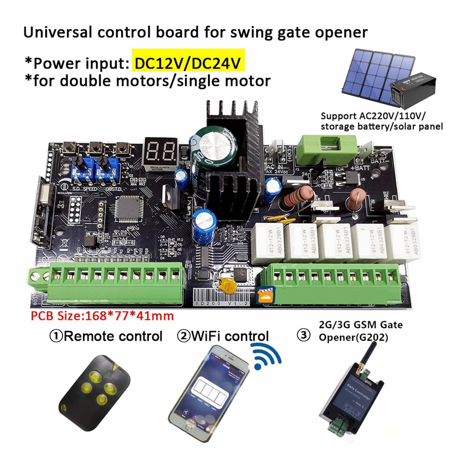 Elektrischer TüRöFfner, Universal Typ 12V/24V Bord for Automatische Doppel Arme Schaukel Tor Opener Control Board Panel Smart Control Center System(1 board 2 remtoe)