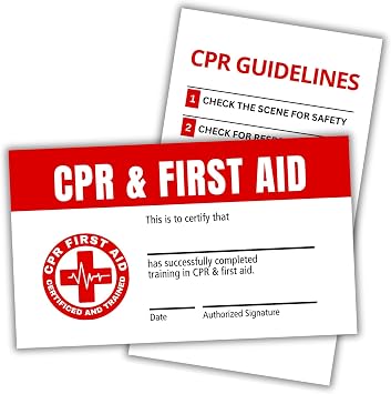 Lashicorn CPR First Aid Certified Certification Wallet Card | 30pk 2x3.5 Cardstock Paper Instructions Tips Pocket Guide AED Emergency Contacts Class Instructor