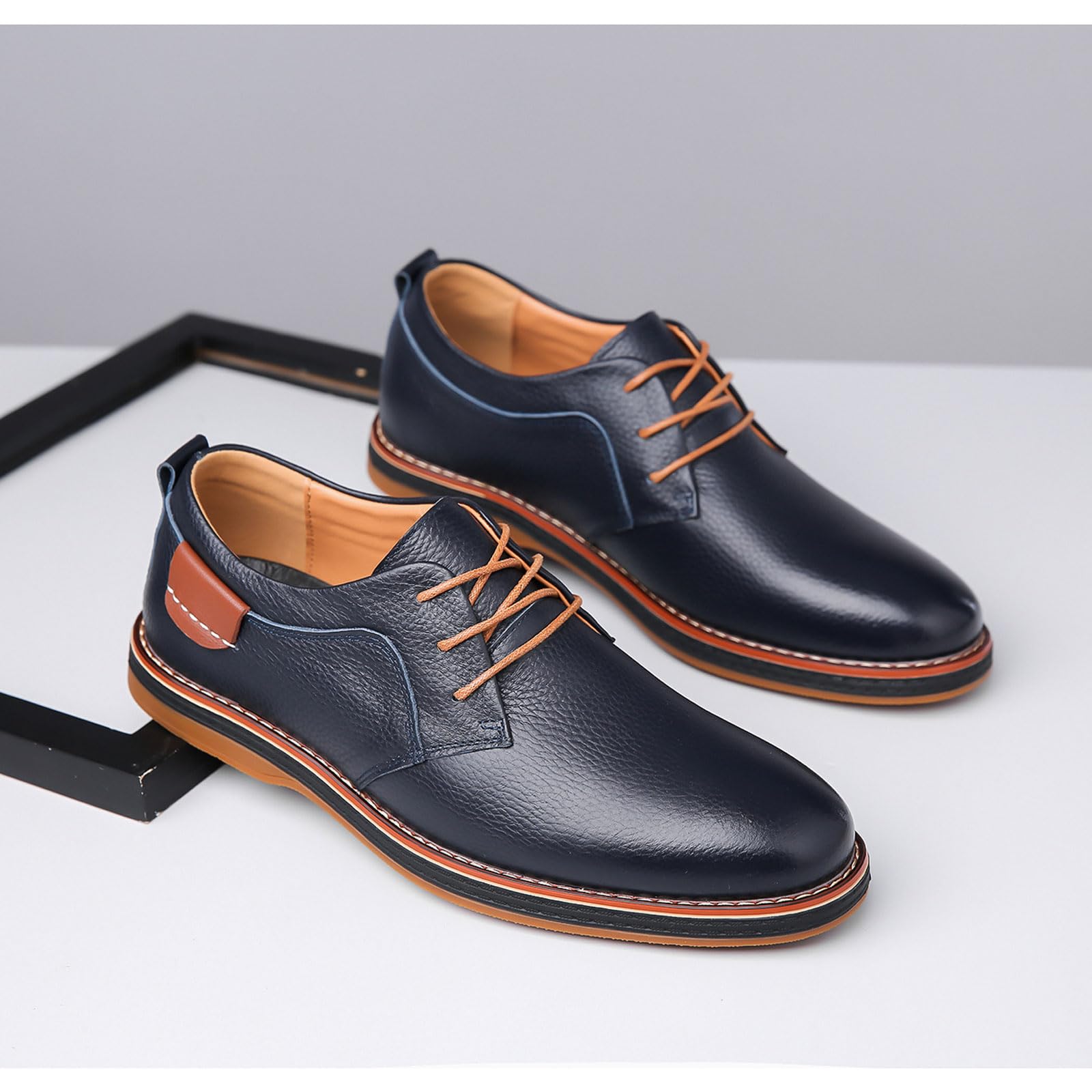 Retro Anzugschuhe Für Herren Derby Oxford Schnürhalbschuhe Business Schuhe Klassischer Arbeitsschuhe,Blau,42 EU