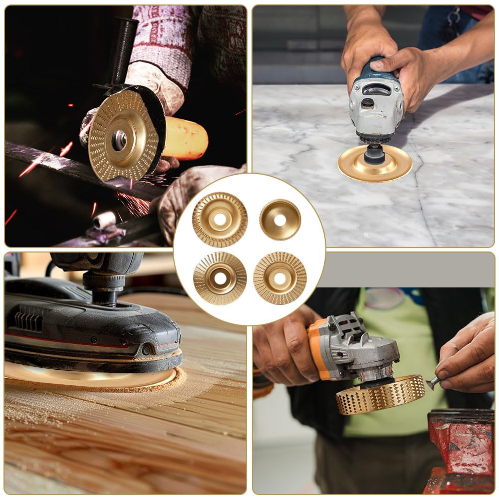 4 Piezas Disco Radial Madera Amoladora Muela Abrasiva, 100mm Disco Desbaste Madera Abrasivo con 5 Fresas Giratorias, DiáMetro Interior 22,2 mm para Smerigliatrice Angolare Tallar y Desbaste