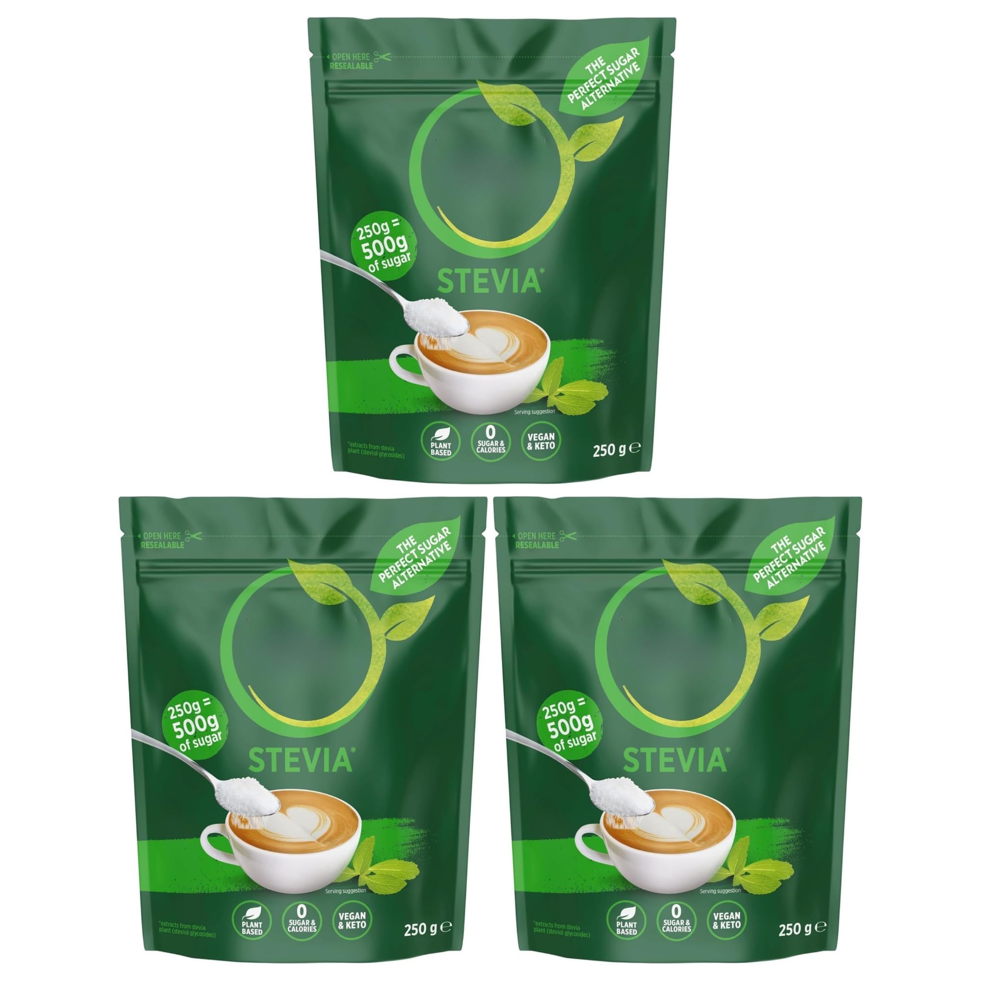 Stevia Leaf Zero Calories Sweetener 250g - Natural, Zero-Calorie Sweetness for Guilt-Free Indulgence (3 x 250g)