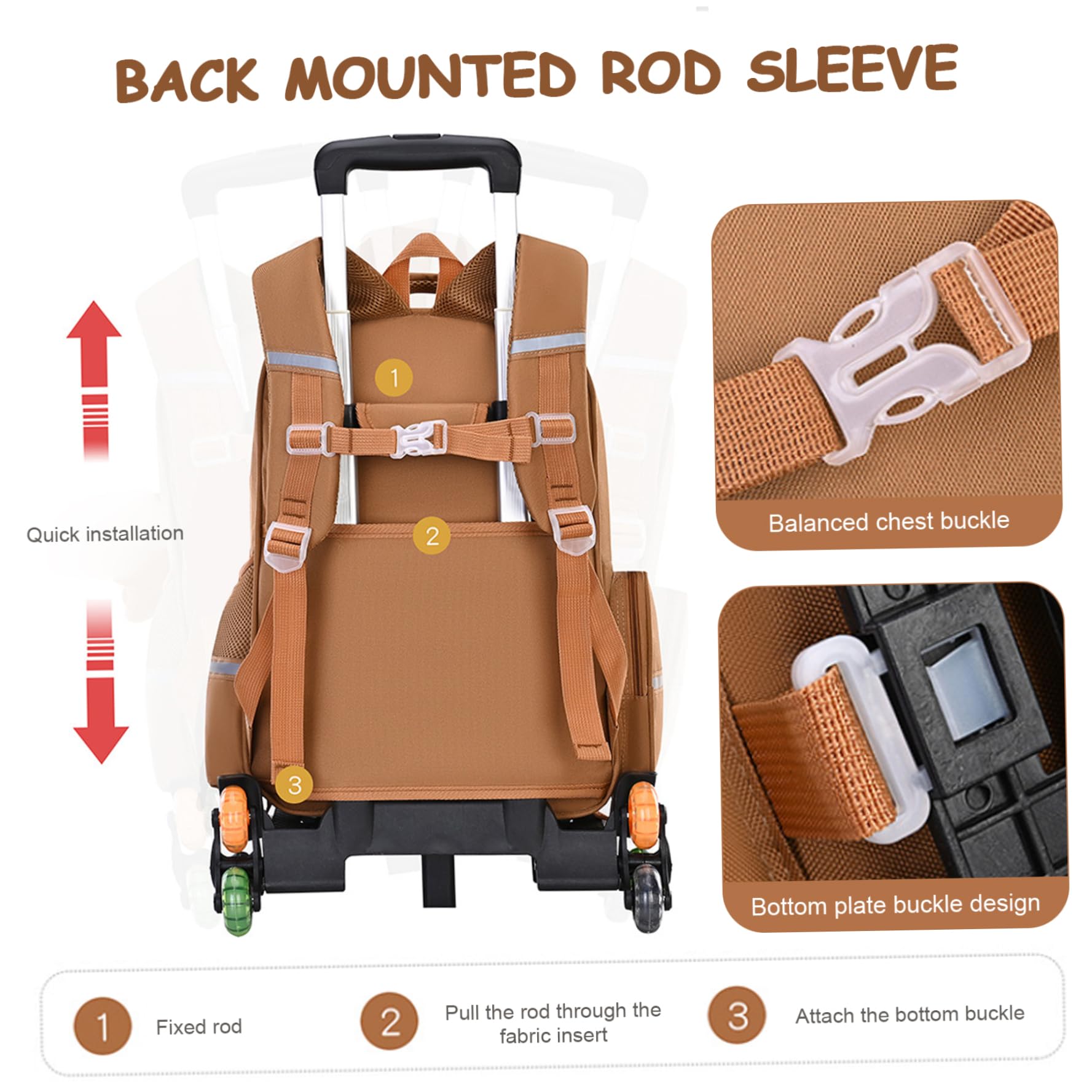 Zaino Trolley con 6 Ruote Zaino Capibara di Capacità con Maniglia Retrattile Borsa da Scuola Impermeabile per Cartoni Animati Cinghia Riflettente per Bambini Ragazzi Ragazze Studenti, Decorazi