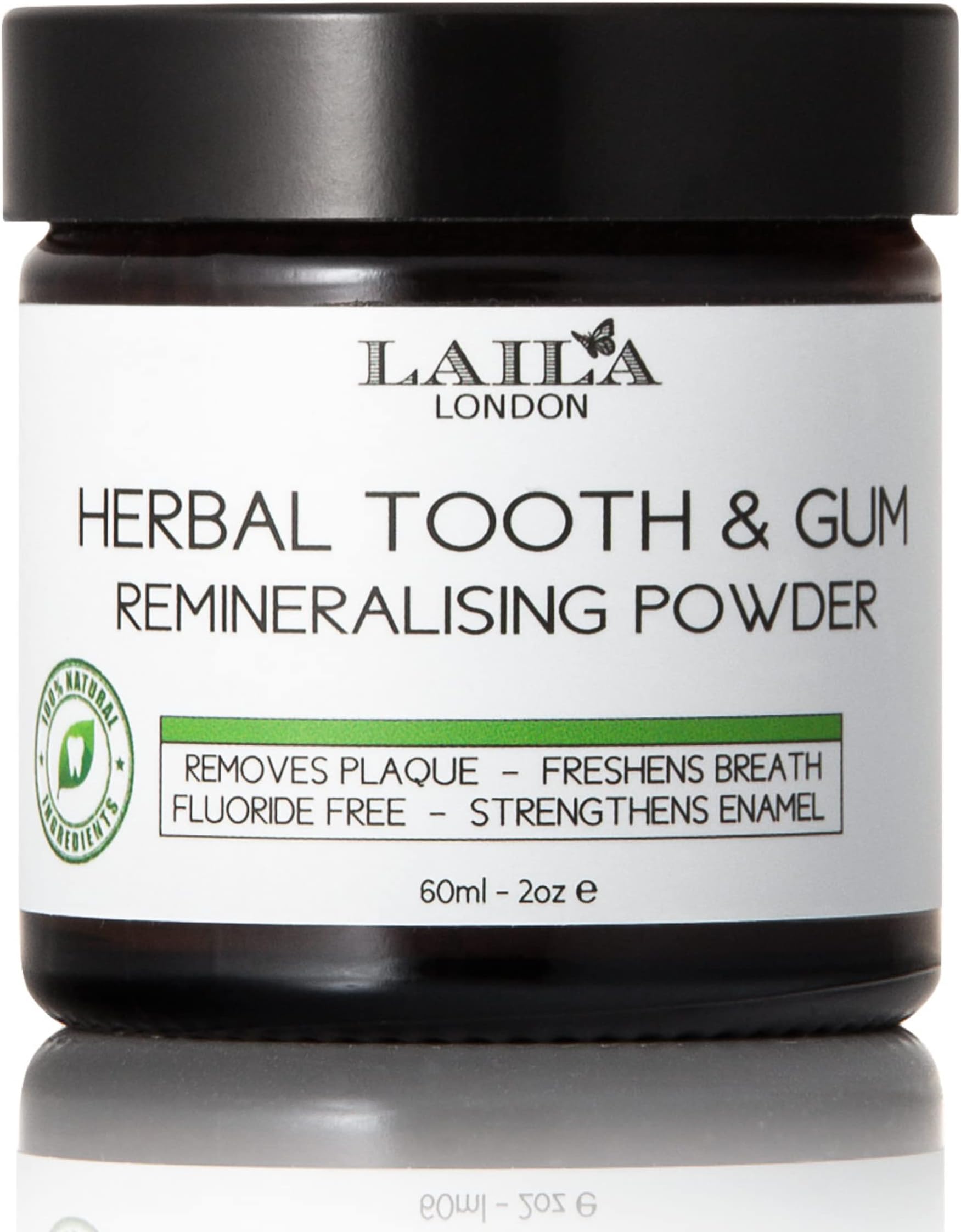 Tooth & Gum Powder - Herbal Organic Extra-Strength 100% Natural (Fluoride-Free) Natural Whitening Remineralising Dental Polish 60ml