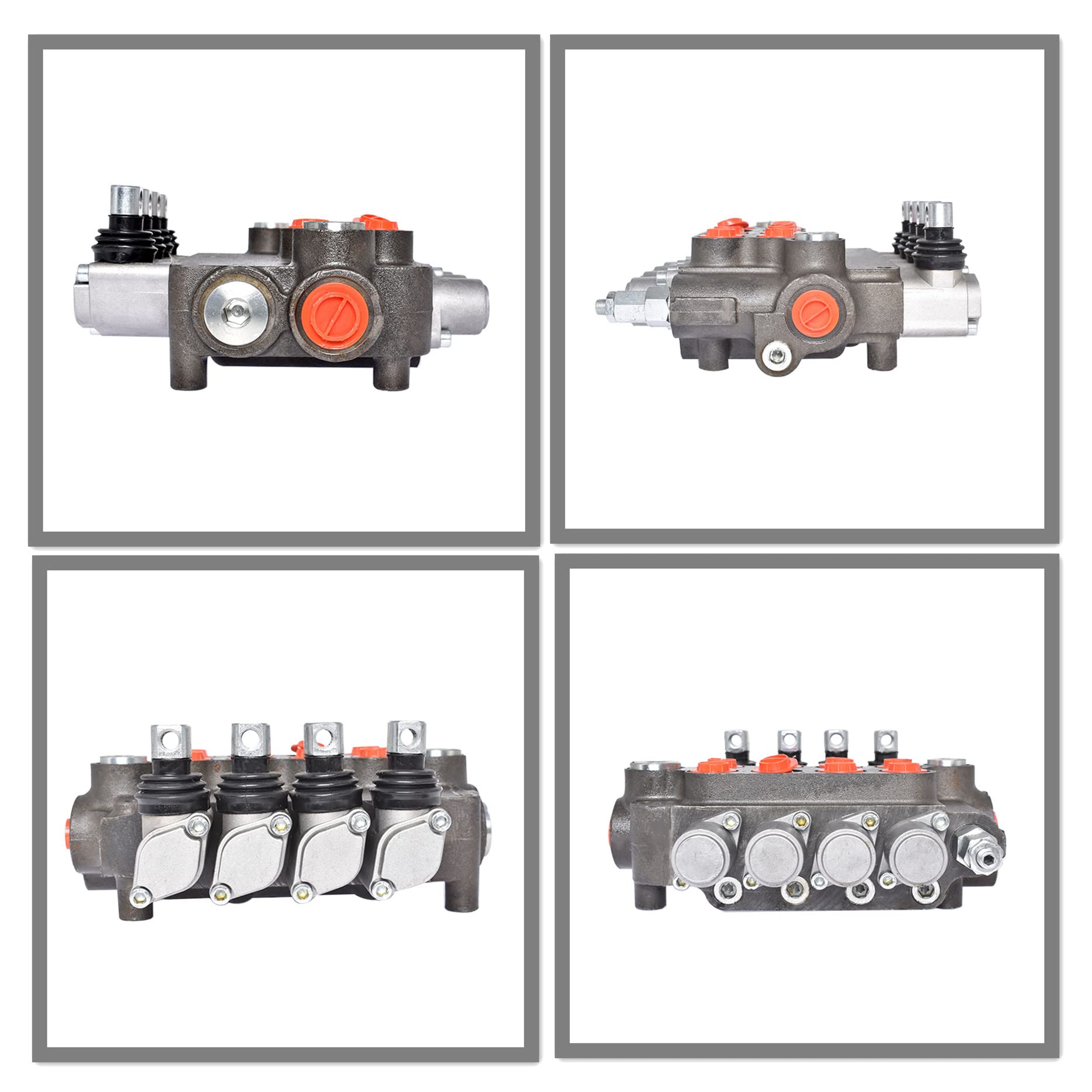 Hydraulisches Richtungs-Monoblockventil mit doppelter Wirkung, 4 Spulen, 21 gpm, SAE-Anschlüsse mit Joystick, hydraulisches Richtungssteuerventil 3600 psi, passend für kleine Traktoren, Lader usw.