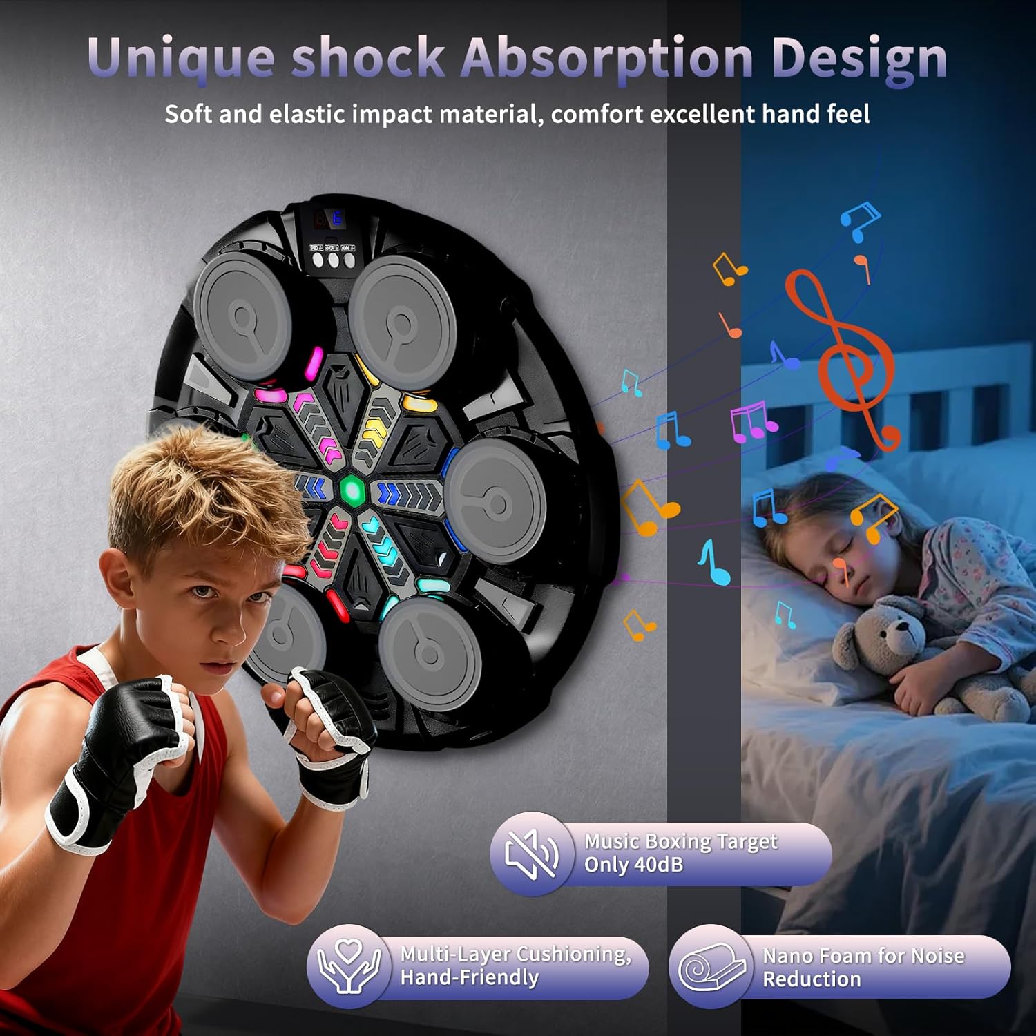 2026 Upgraded Music Boxing Machine,9 Modes & Speeds Wall Mounted Smart Boxing Equipment Trainer with LED Rhythm Lights,Home Indoor Fitness Equipment,Boxing Gloves Included for Teenagers Boys Girls