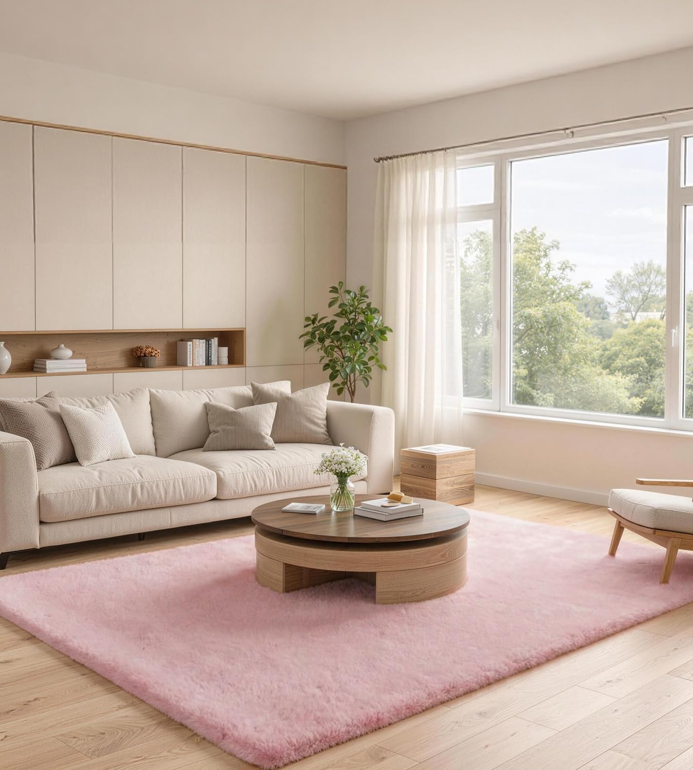 ROHATIM Bettvorleger 60x90 cm Rosa, Flauschiger Kunstfell Teppich in Kaninchenfell-Optik, Ultraweich & rutschfest, Waschbares Deko-Fell für Schlafzimmer und Kinderzimmer