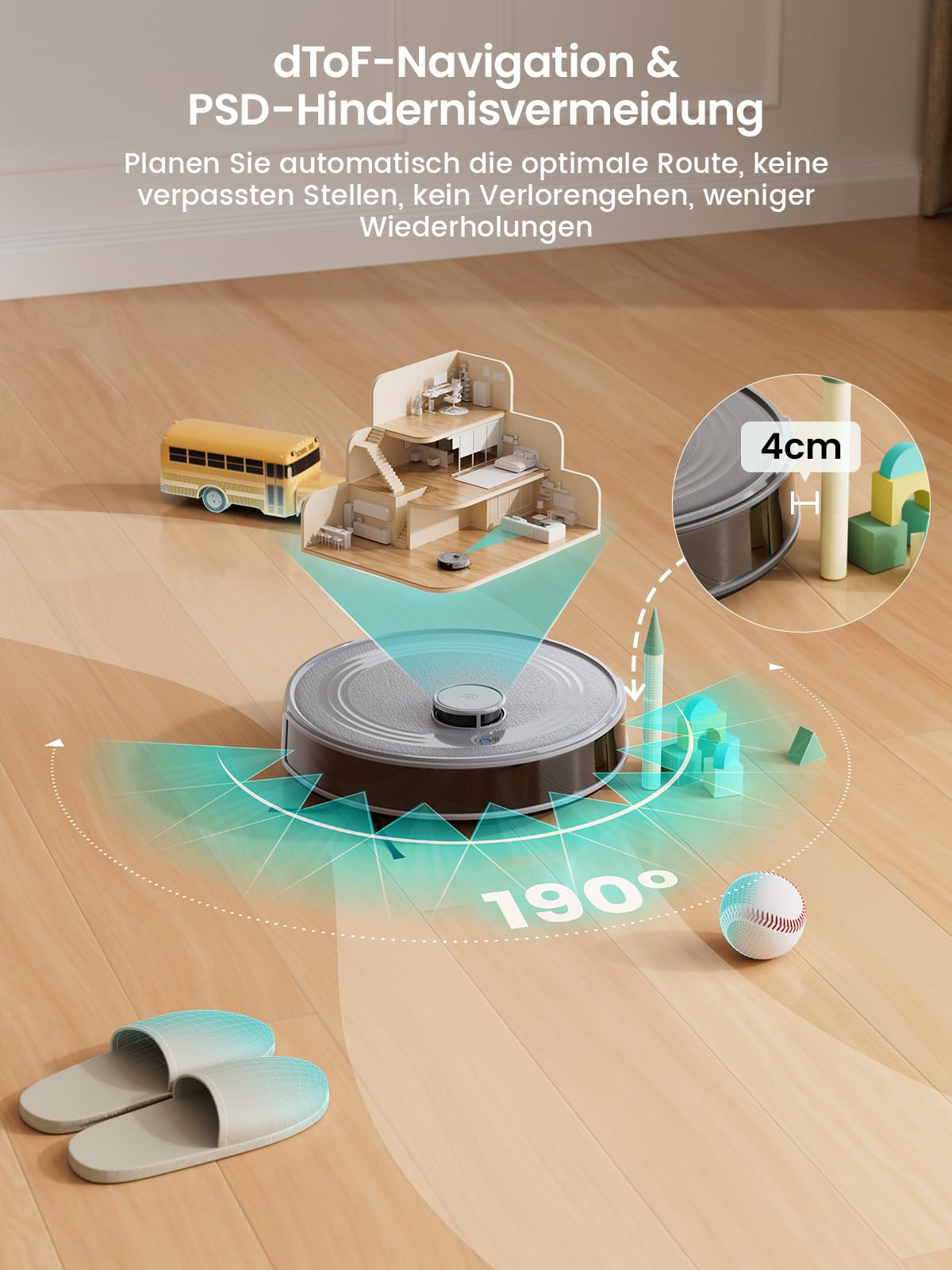 Lefant M2S Saugroboter mit Wischfunktion, 10000 Pa Starke Saugkraft, 240 Min Laufzeit, dToF-Lasernavigation, PSD-Hindernisvermeidung, App-Steuerung, No-Go-Zonen, personalisierte Reinigung, Grau