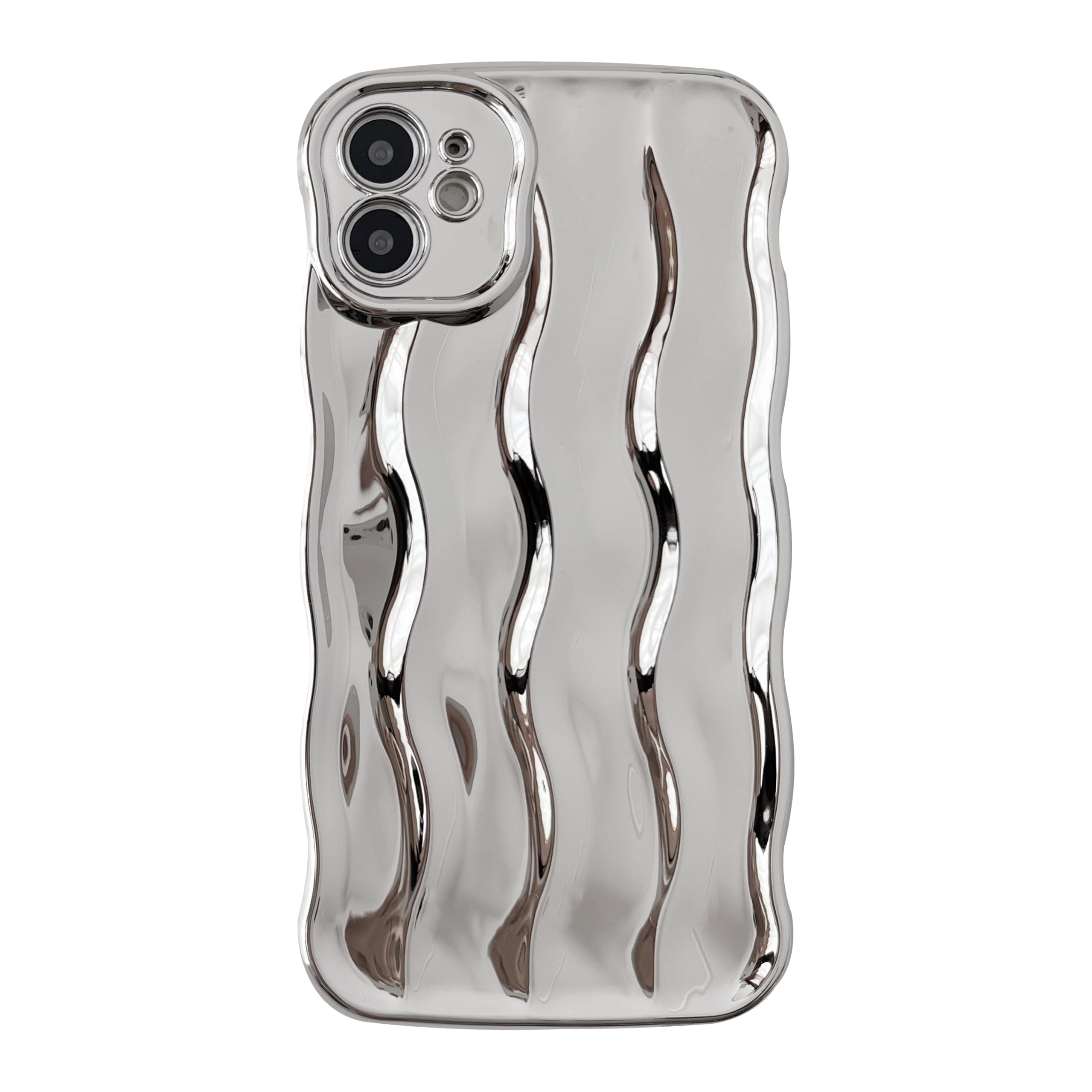 Caseative Water Ripple Pattern Curly Wave Frame Soft Compatible with iPhone Case (Silver,iPhone 11)