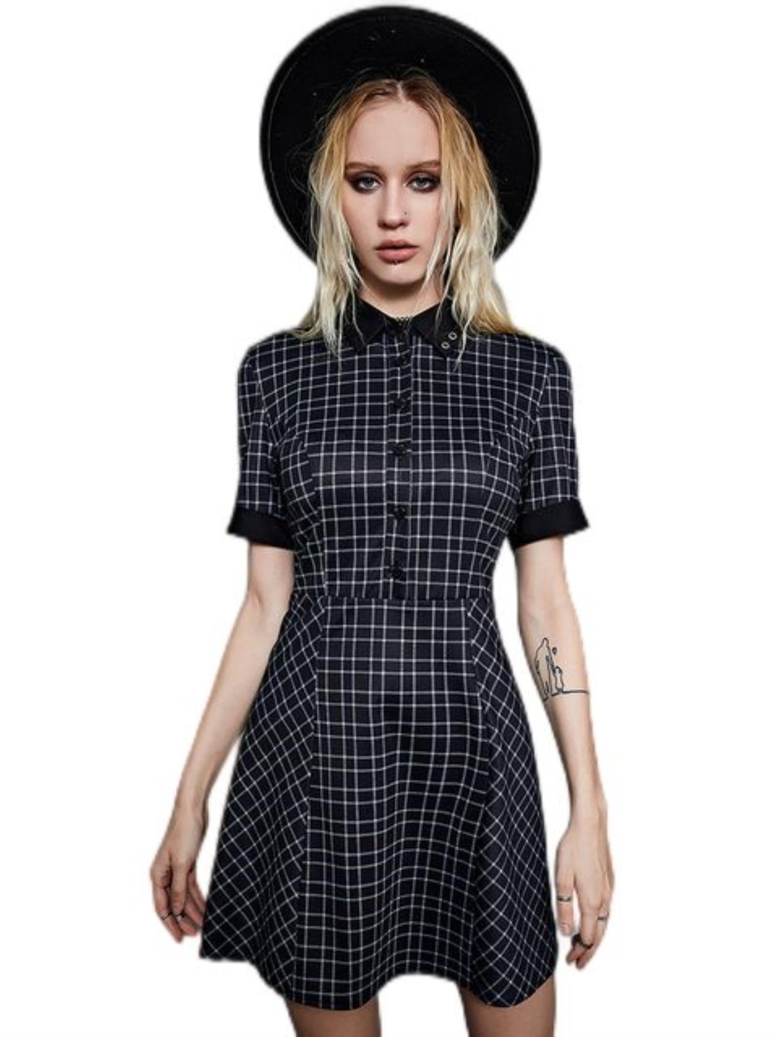WSZJLN Goth Dark Punk Plaid Mall Gothic Aesthetic Mini Dress Grunge Style  Short Sleeve Women's Shirt Dresses Elegant Party Fashion Old Outfit :  Amazon.de: Fashion