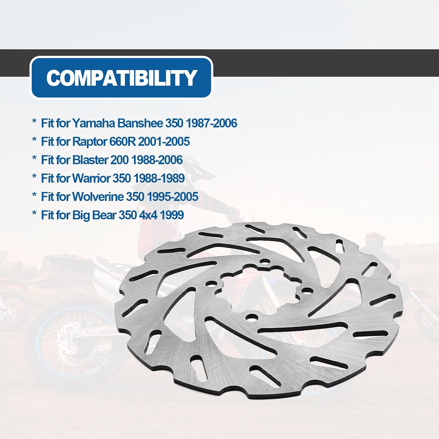 220MM Rear Brake Disc Rotor ATV Compatible with Ya-maha Banshee 350 1987-2006 / Blaster 200 1988-2006 / Warrior 350 1988-1989 / Raptor 660R 2001-2005 / Wolverine 350 1995-2005 OEM 2XJ-25831-50-00