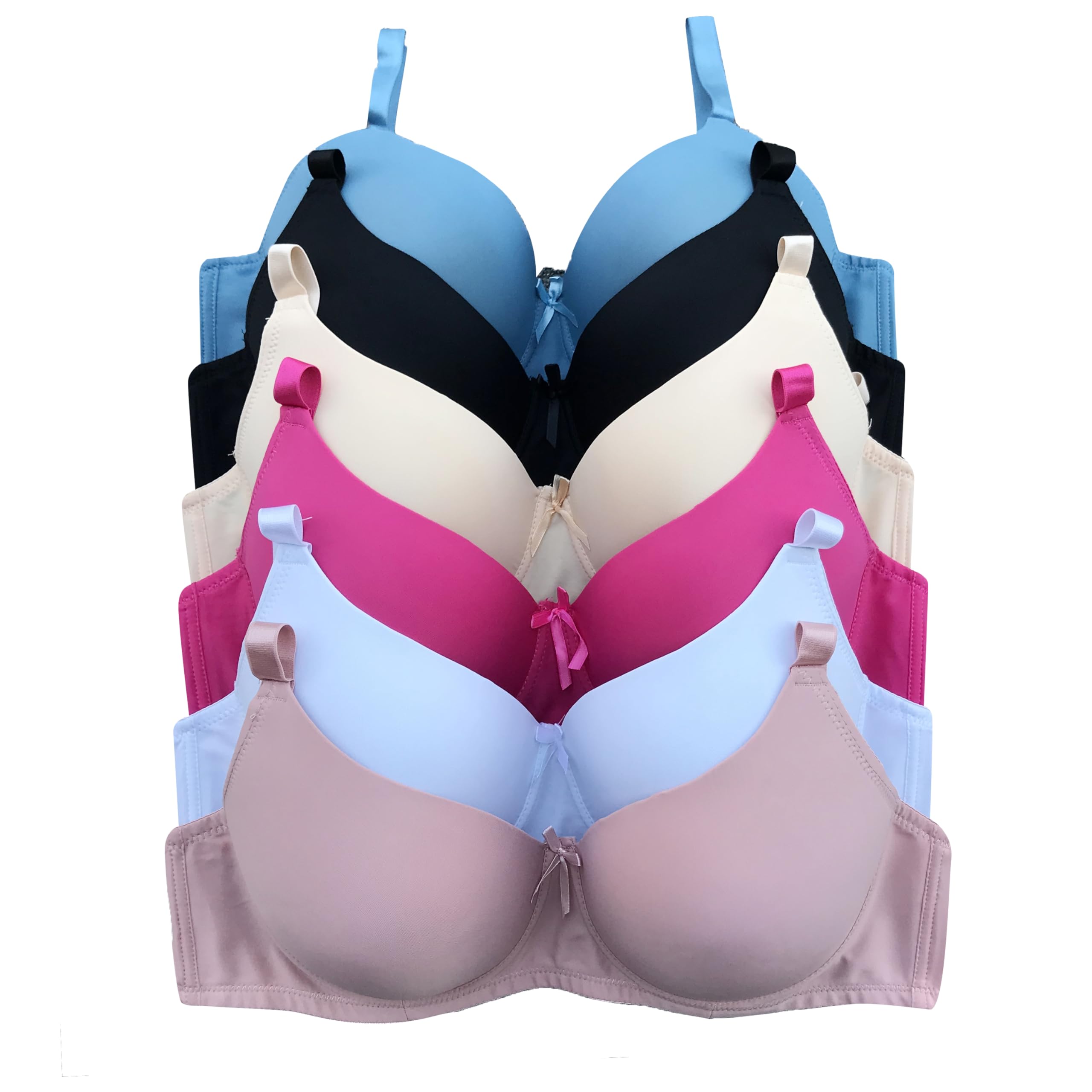 Viola's Secret 6 Pack of Color Print T-Shirt Bras B Cup C Cup and D Cup