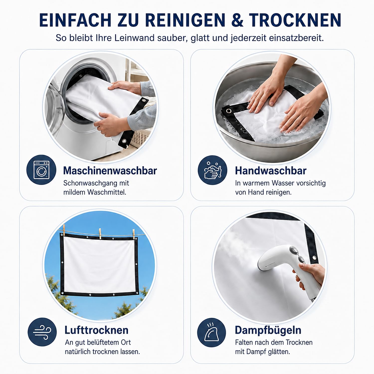 120 Zoll Beamer Leinwand 16:9, Faltbar Faltenfrei Tragbare Projektorleinwand für Heimkino Outdoor Indoor, Unterstützt Beidseitige Projektion, 267cm*150cm