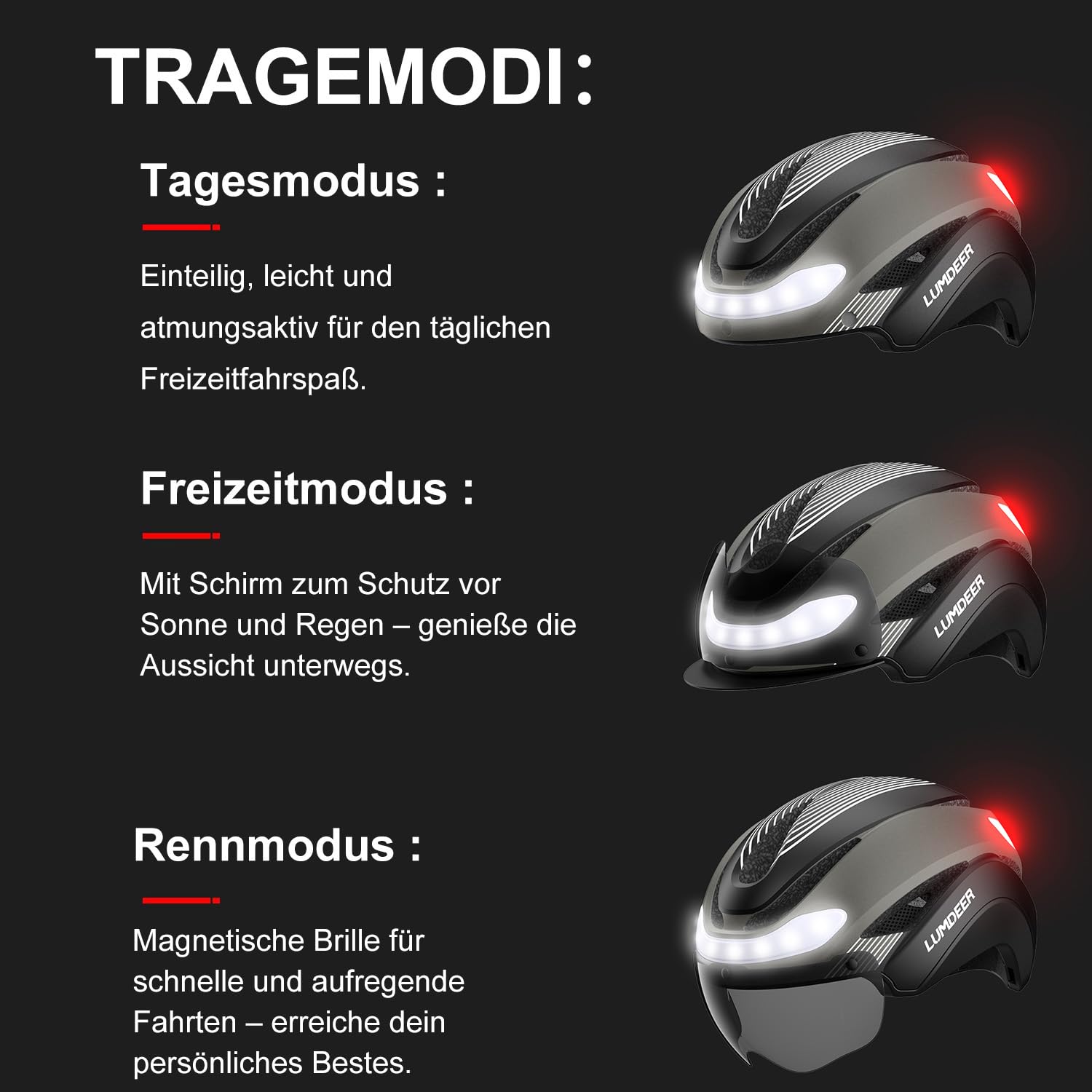 LUMDEER Fahrradhelm Herren Damen mit Licht Visier Blinker Bremslicht 2.0 Selbsttönende Gläser E Scooter Helm Erwachsene LED Vorne Hinten Roller Helm Fernbedienung