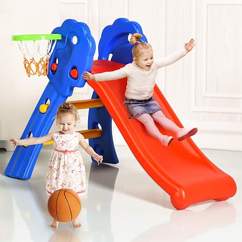 Miniatura 5 de HONEY JOY Tobogán para niños pequeños, juego de tobogán de escalador independiente para patio de juegos, fácil instalación, tobogán interior de