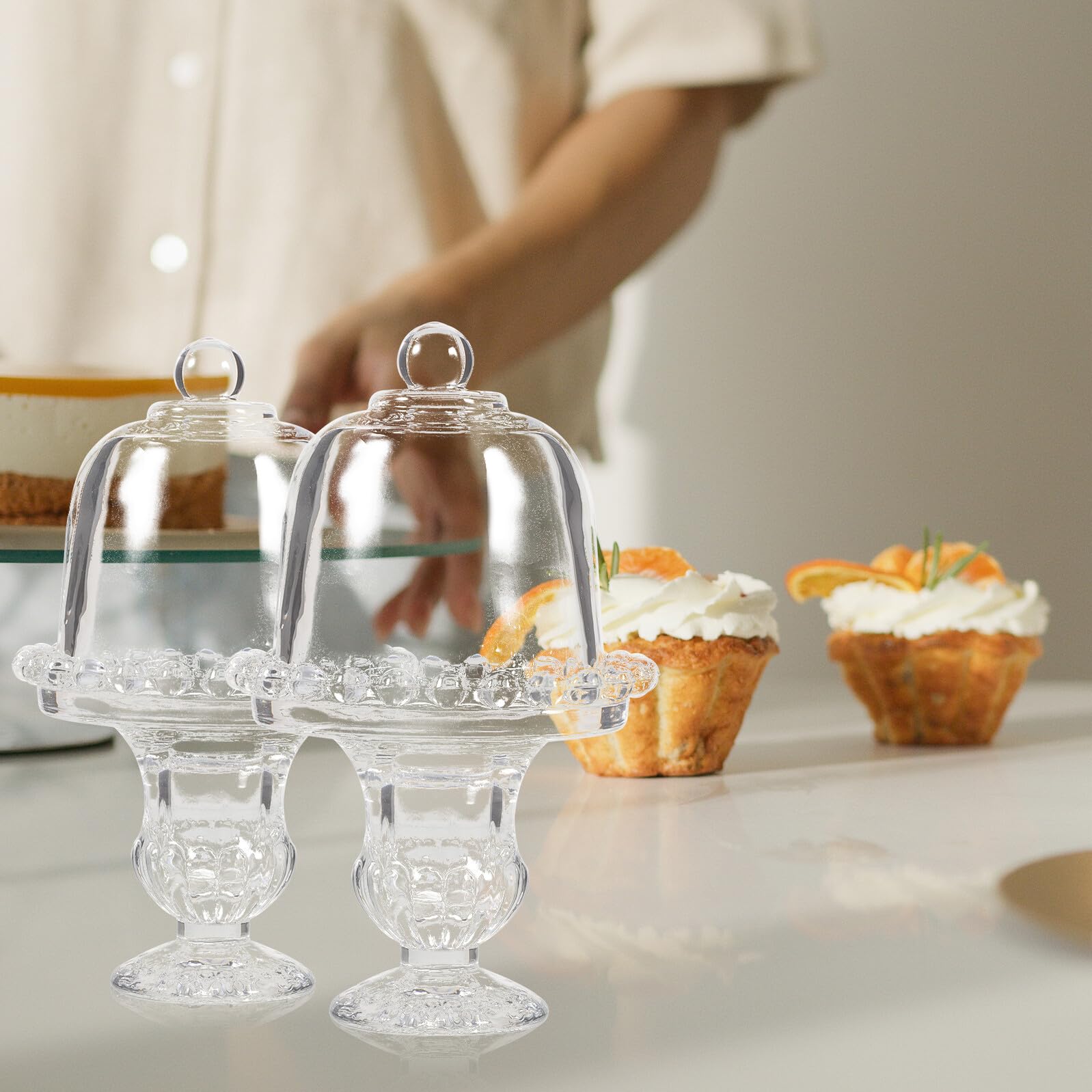 Amazon｜LEDMOMO ガラス製ドーム型ケーキ皿 蓋付きケーキホルダー 携帯