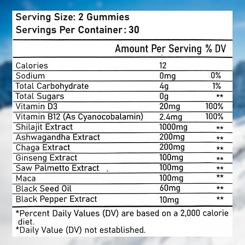 Miniatura 2 de Gomitas Shilajit para hombre y mujer. Gomitas Shilajit de oro del Himalaya. Probadas por terceros. Shilajit puro de 1000 mg de Shilajit, 200 mg de