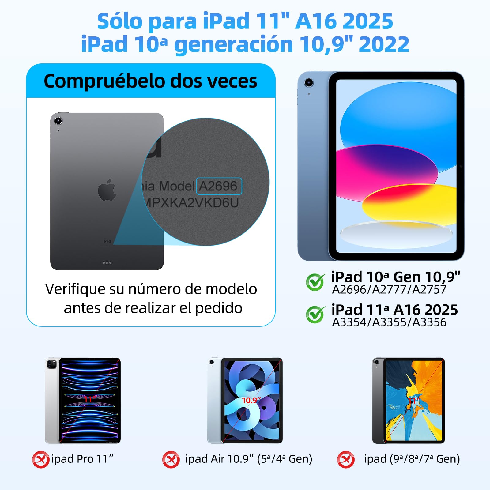 Bettdow Teclado para iPad 10 Generación 10,9" 2022/11 Generación A16 11" 2025, Español Ñ Diseño Magnético Flotante Teclado con Trackpad y Retroiluminado, Negro