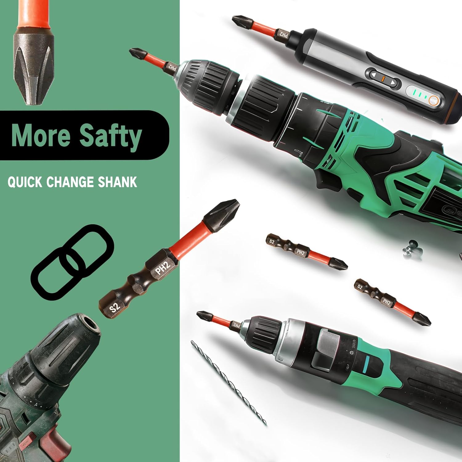 Impact #2 Phillips Screwdriver Bit Set, 10 Pieces 2” S2 Steel Magnetic PH2 Tips Driver Power Bit Set with Organizer Case