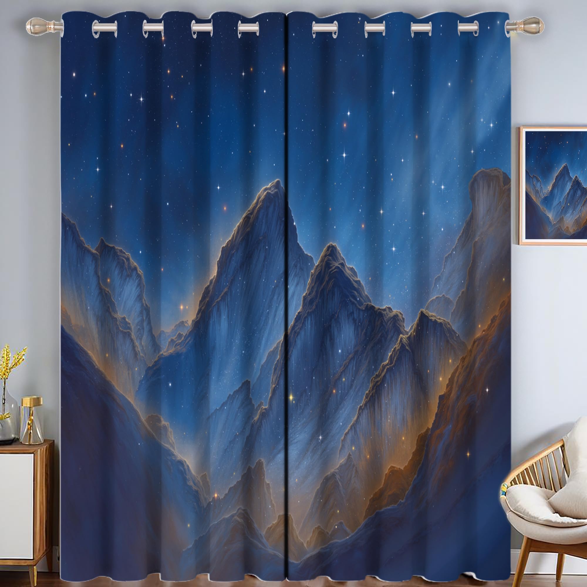 Rideaux de salon imprimés merveilles cosmiques lot de 2 rideaux occultants thermiques bleu