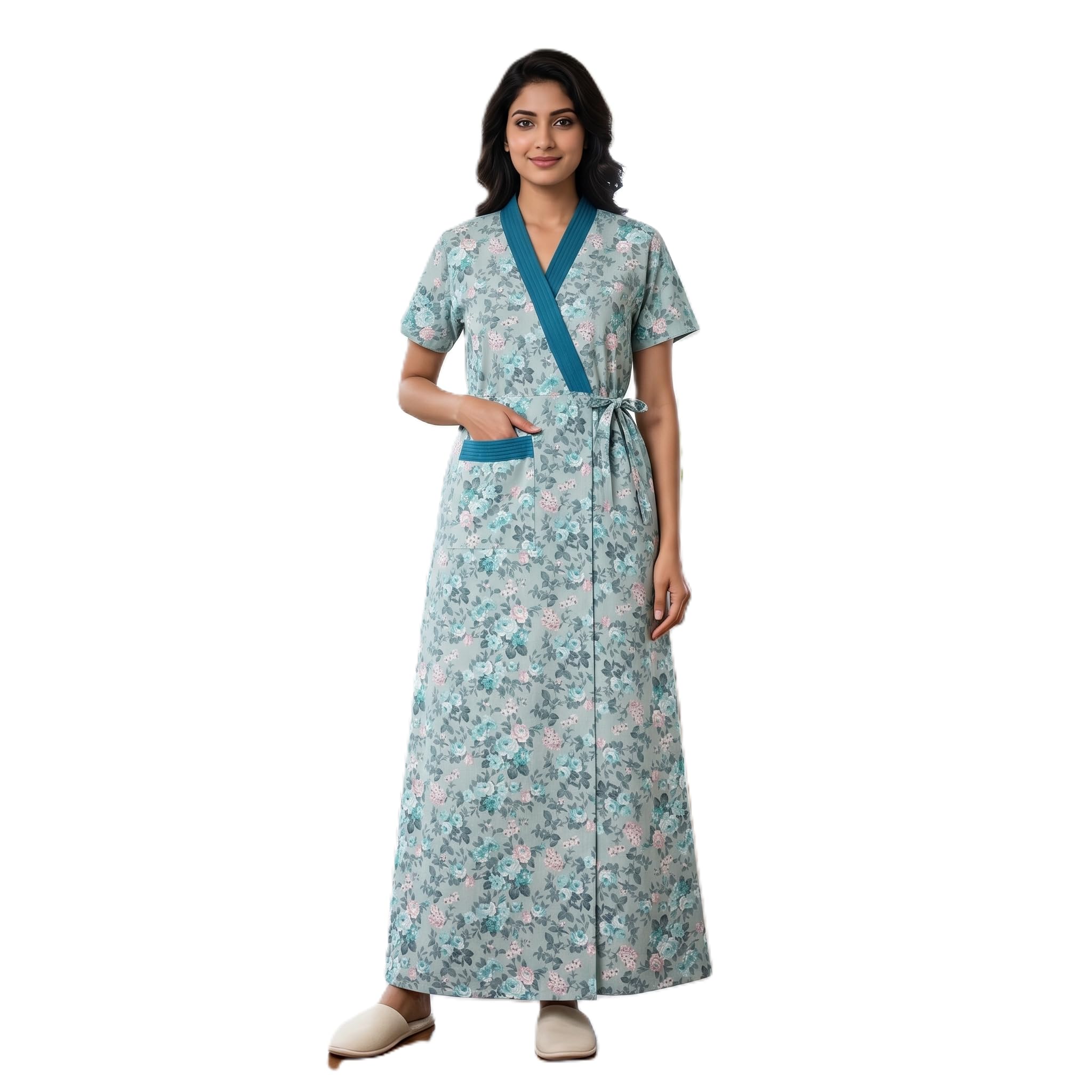 Premium Full Front Open Lizzy Bizzy Poly Cotton Full Length Robe, Housecoat, Nighty, Nightwear, Sleepwear, Night Gown for Women Ladies, Front Open Adjustable-image-39