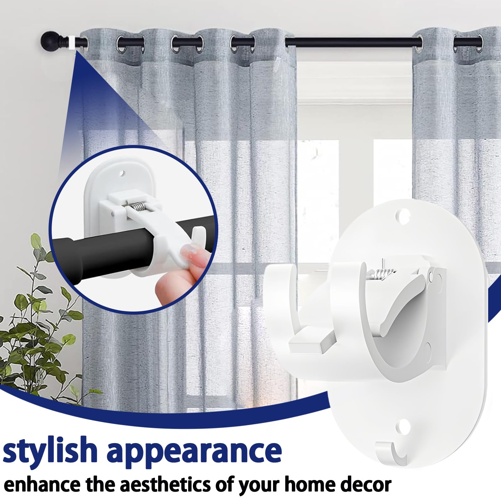 Jayky 4 Pièces Support Tringle Rideaux Sans Percage Crochet Rideau Sans Percage Crochet Pour Fenetre A Clipser Rideau Adhesif Accroche Tringle Rideau Sans Percage Pour La Maison,la Salle De Bain