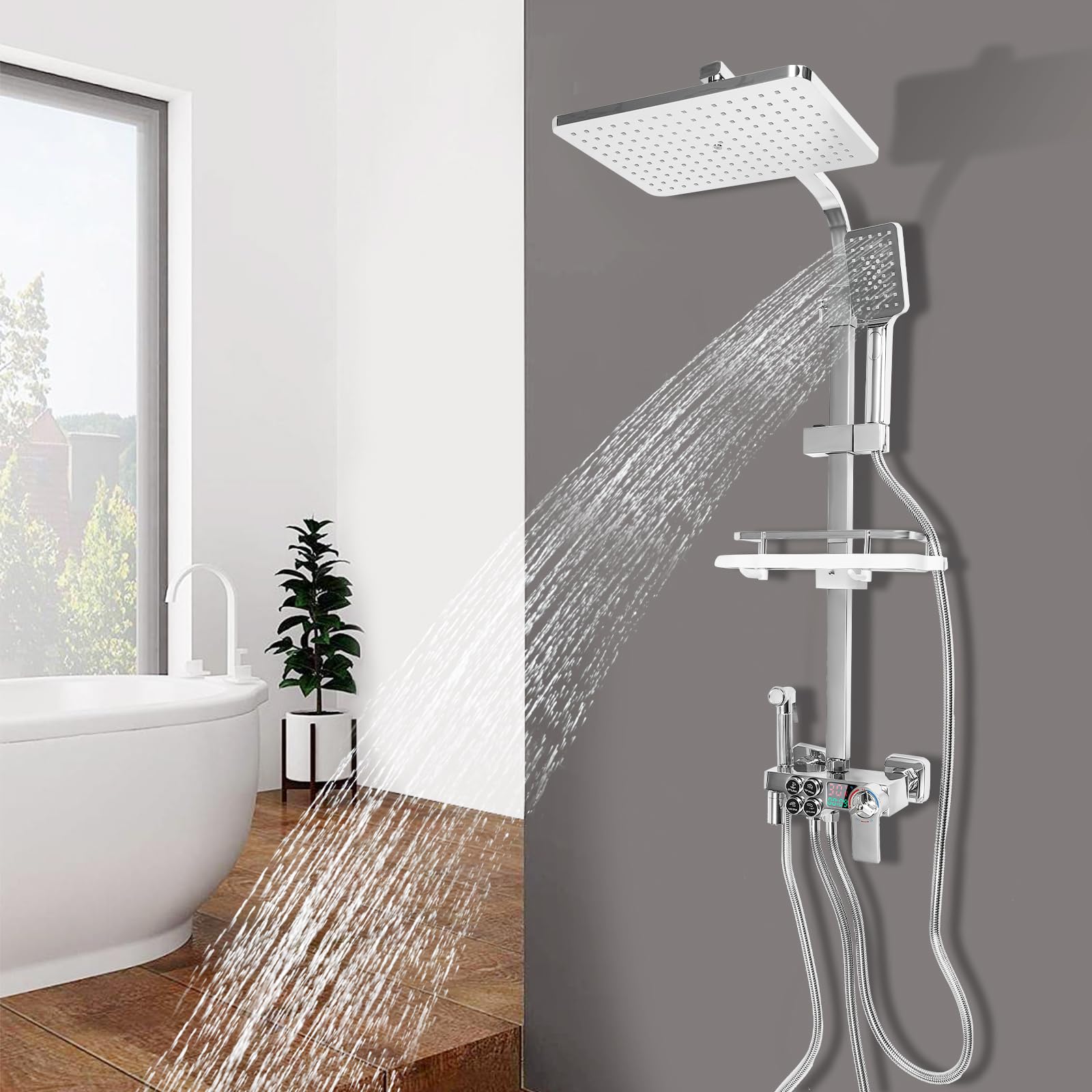 System prysznicowy, termostat, deszczownica, LCD, regulacja wysokości 73-116 cm