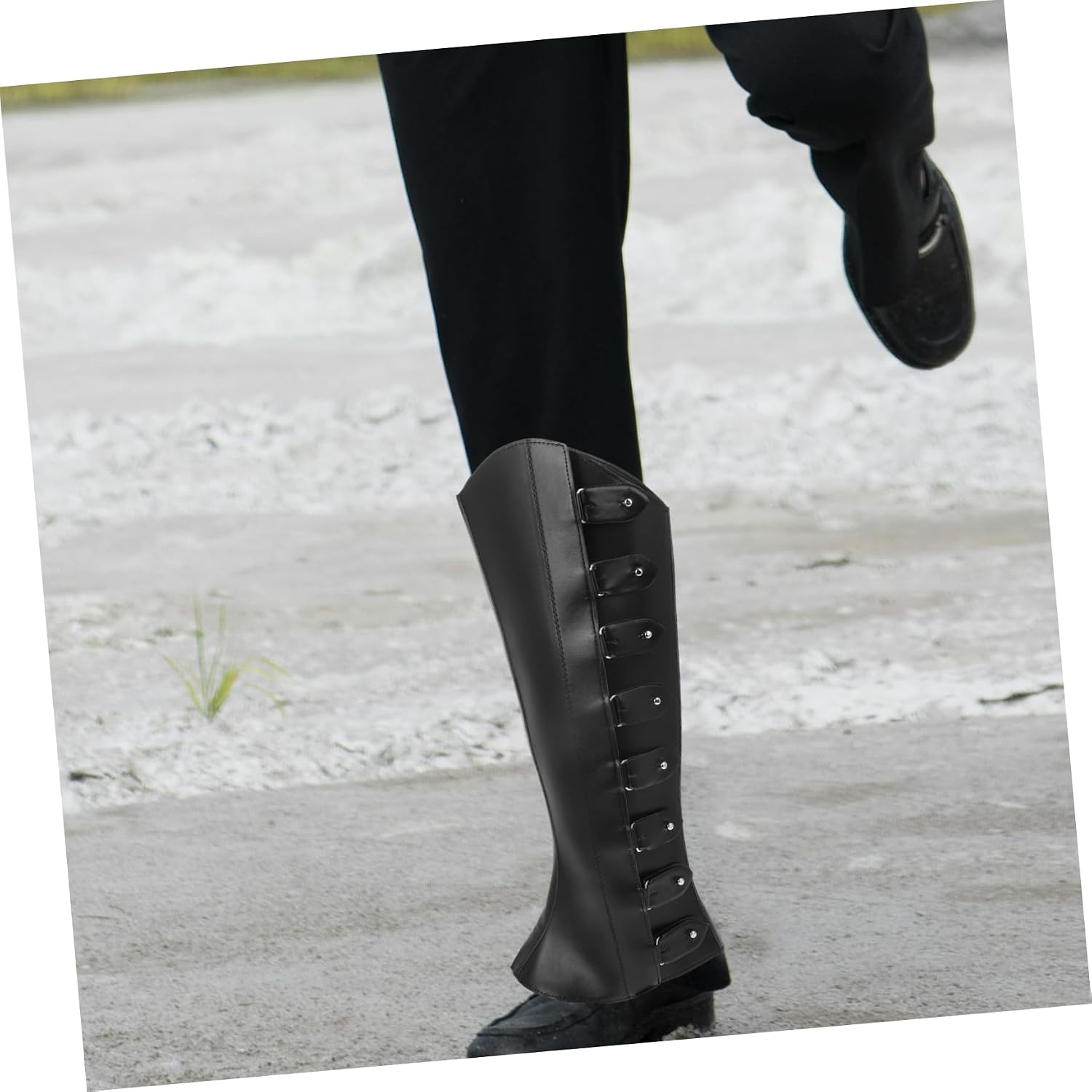 1pair Medieval Adjustable High Leg Gaiters Vintage Pirate Boot Covers for Renaissance Cosplay and Themed Parties Versatile Steampunk Footwear Accessories Black