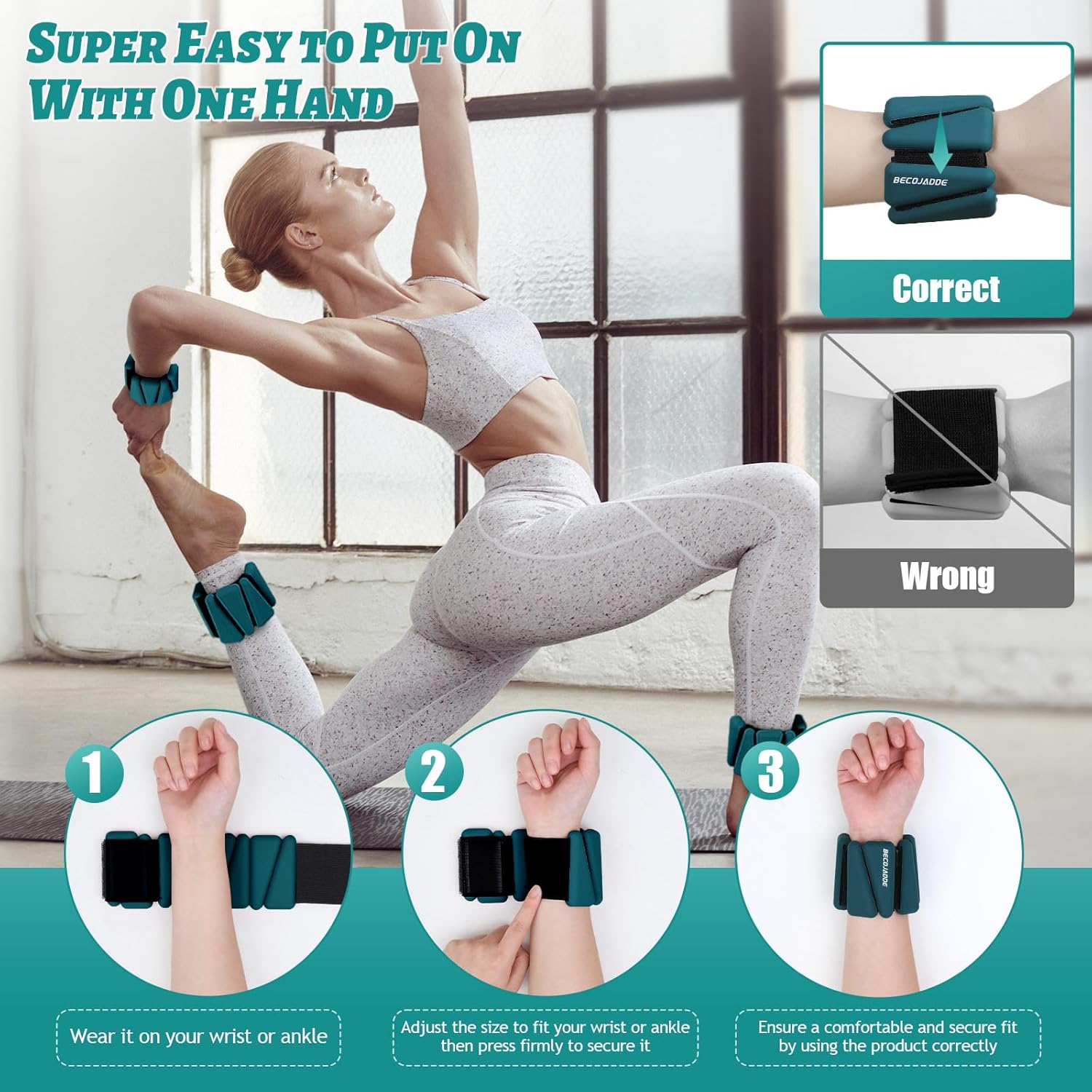 Ankle Weights Set of 2 (1 lb/2 lb/3 lb Each) Adjustable Wrist Weights for Women Men Wearable Arm Leg Weight for Pilates, Running, Walking, Workout, Yoga - Image 8