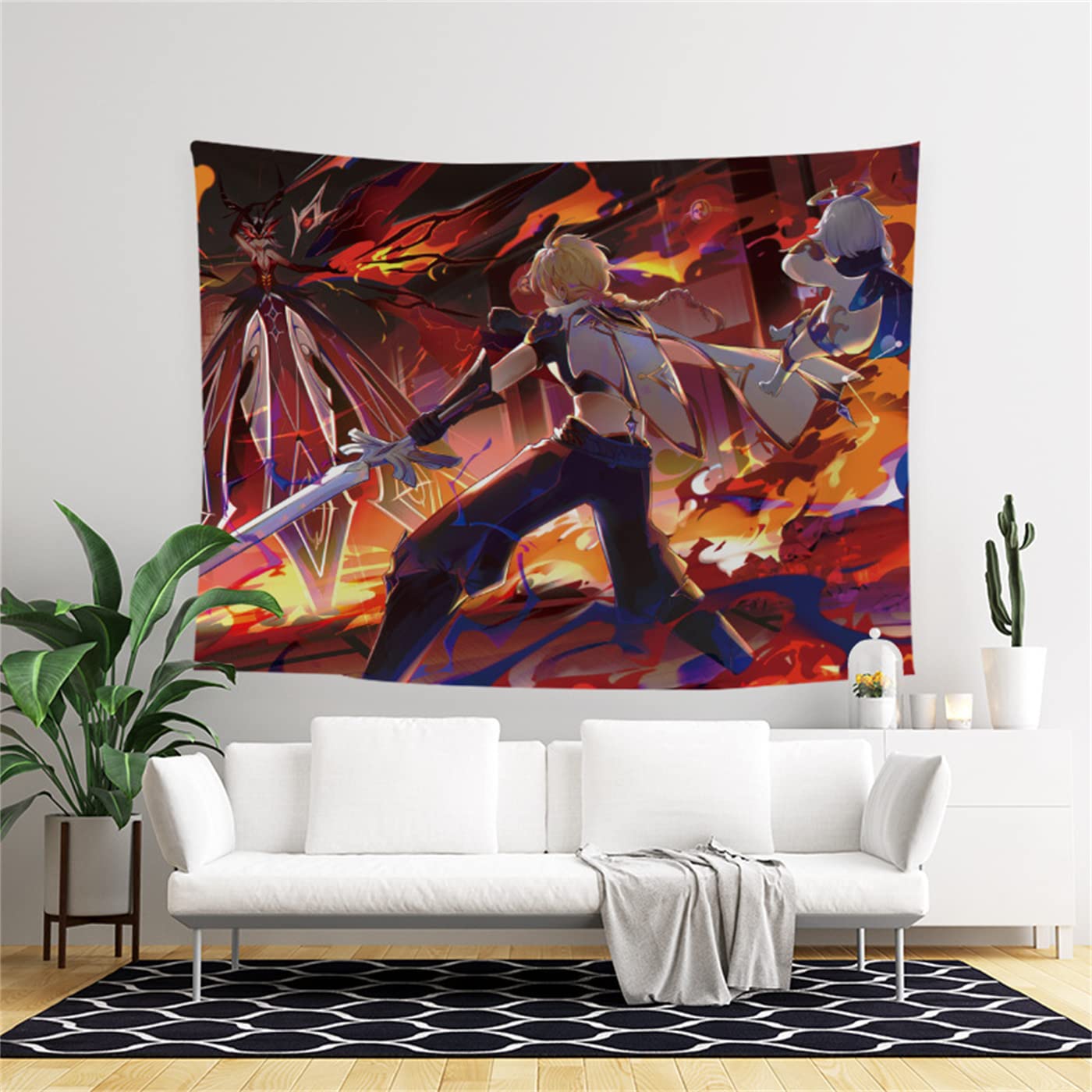 Jinhua Yiyan Genshin Impact Tapestry Aether,Anime Poster for Wall Hanging Decor for Live Streaming Party Bedroom Living Room Home Decor