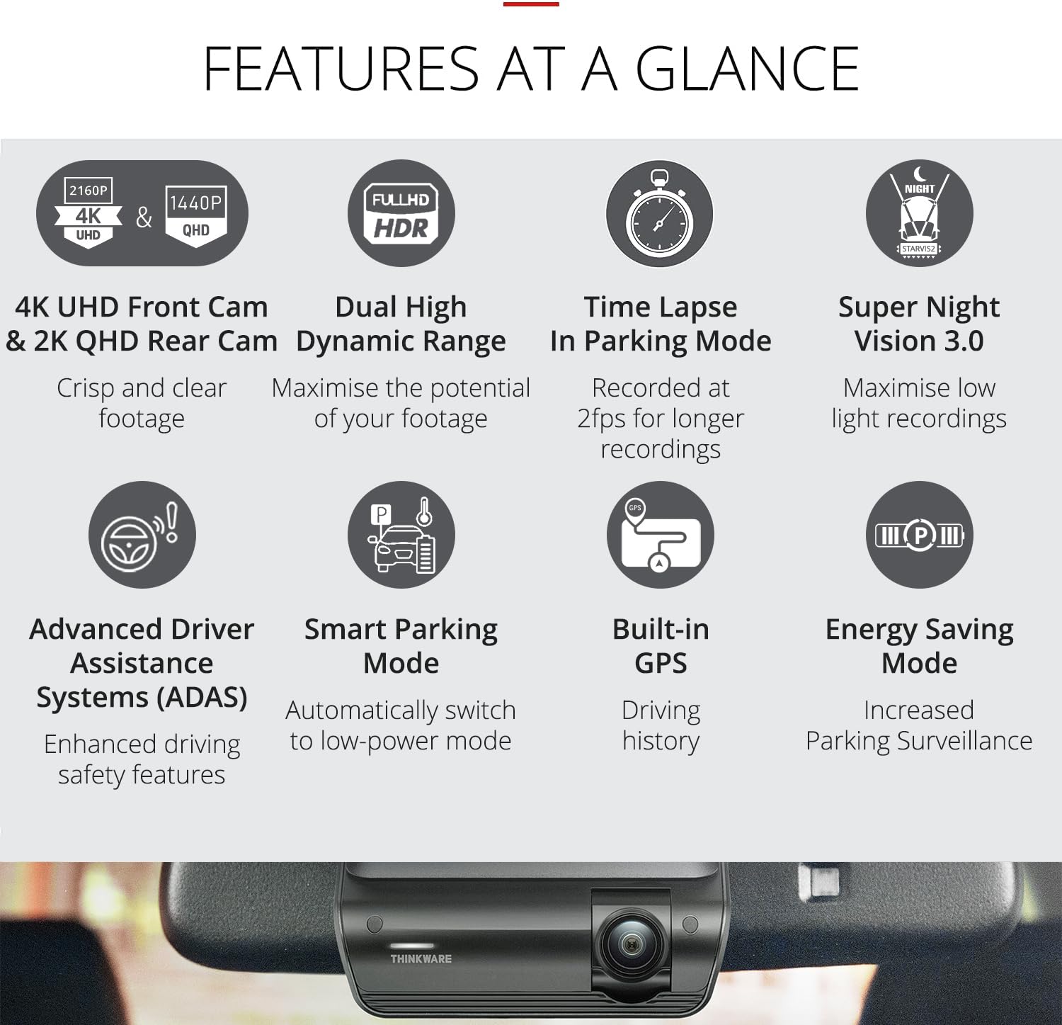 Thinkware ARC 700 Dash Cam – 4K UHD 2160p anteriore e 2K QHD telecamera posteriore per auto – Wi-Fi GPS integrato, super visione notturna 3.0, cavo hardwire per modalità parcheggio sicuro della