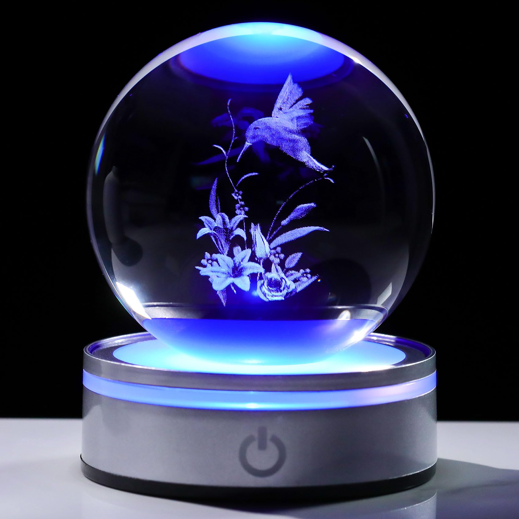 Movdyka 3D Crystal Ball Hummingbird Gifts for Women Men Glass Humming Bird Ornament Figurine Home Decor with Colorful LED Base for Hummingbird Lovers