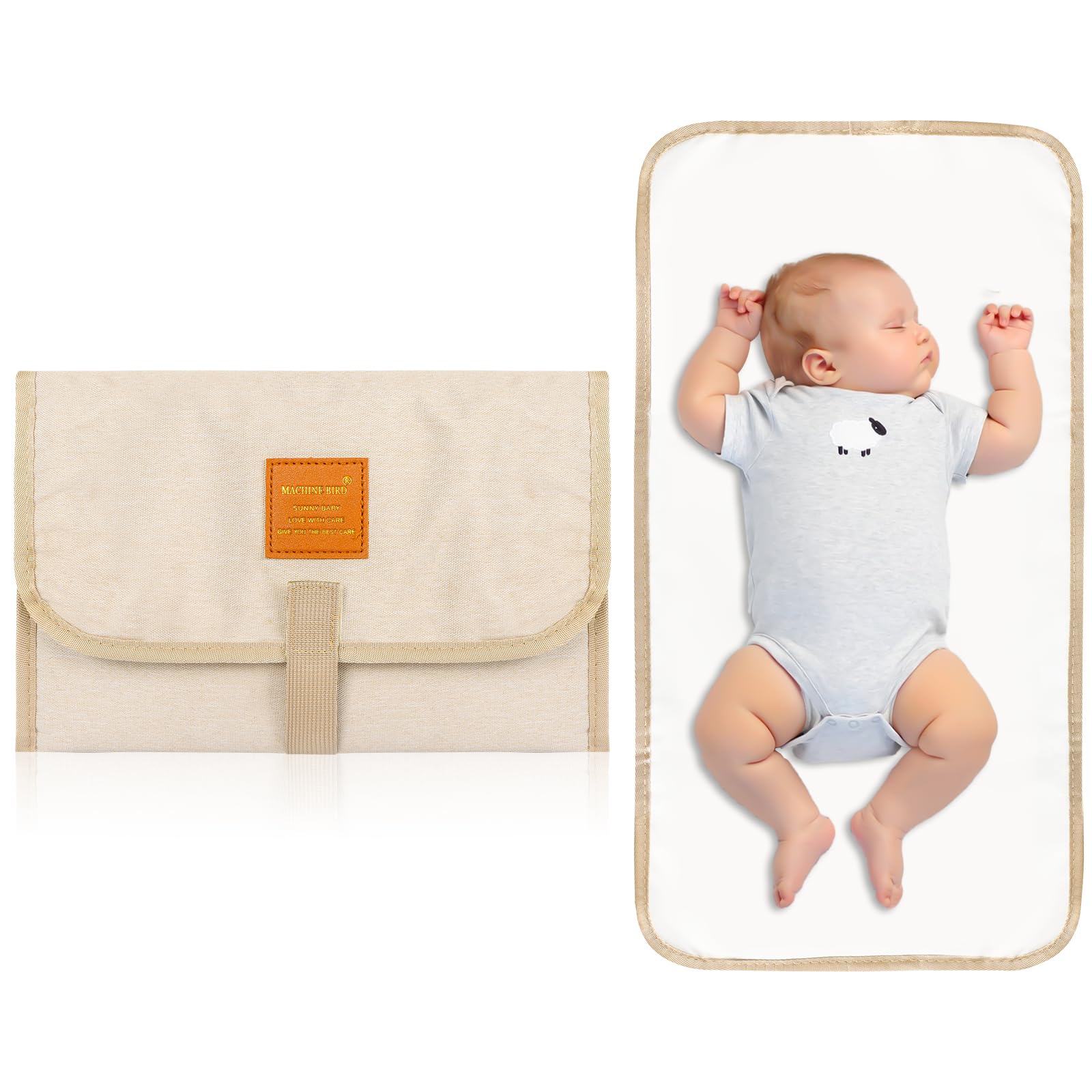 Baby Portable Changing Mat, Waterproof Travel Nappy Change Mats, Foldable Newborn Diaper Pad for Changing Pads Home,Outside (Beige)